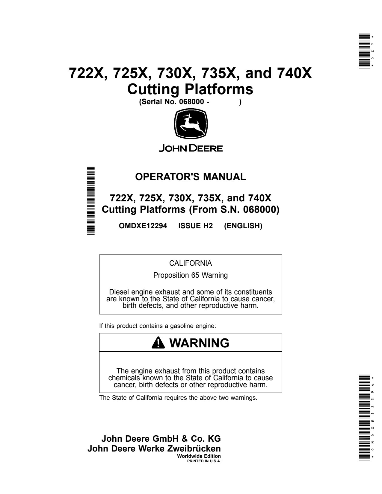John Deere 735X 725X 722X 740X 730X Header Platform Operator Manual OMDXE12294 1 John Deere 735X 725X 722X 740X 730X Header Platform Operator Manual OMDXE12294