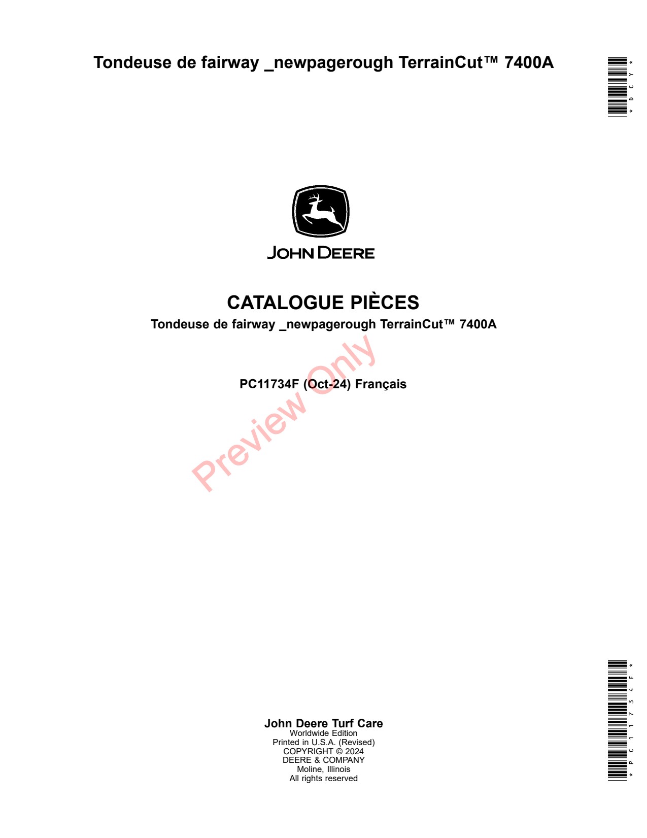 John Deere 7400A Rough Fairway Mower Parts Catalog PC11734F FR 1 John Deere 7400A Rough Fairway Mower Parts Catalog PC11734F FR