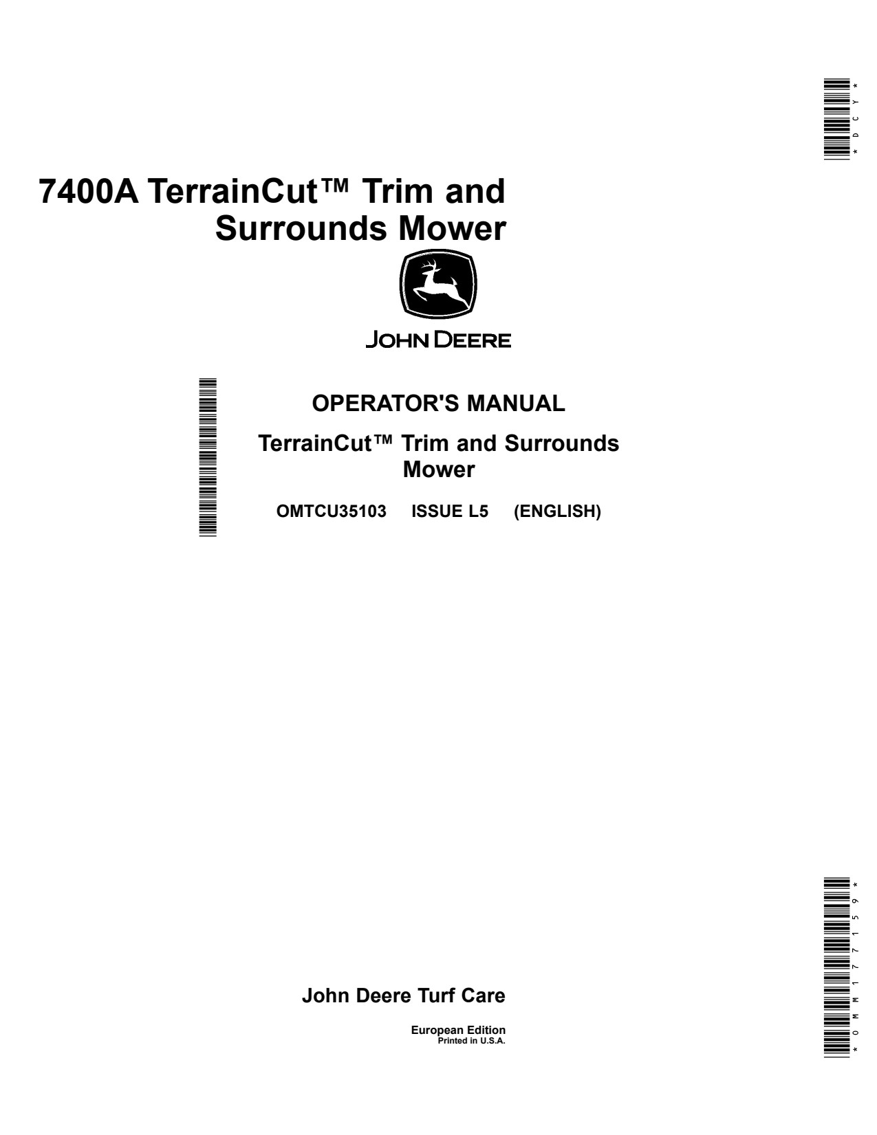 John Deere 7400A Surrounds Mower Operator Manual OMTCU35103 1 John Deere 7400A Surrounds Mower Operator Manual OMTCU35103