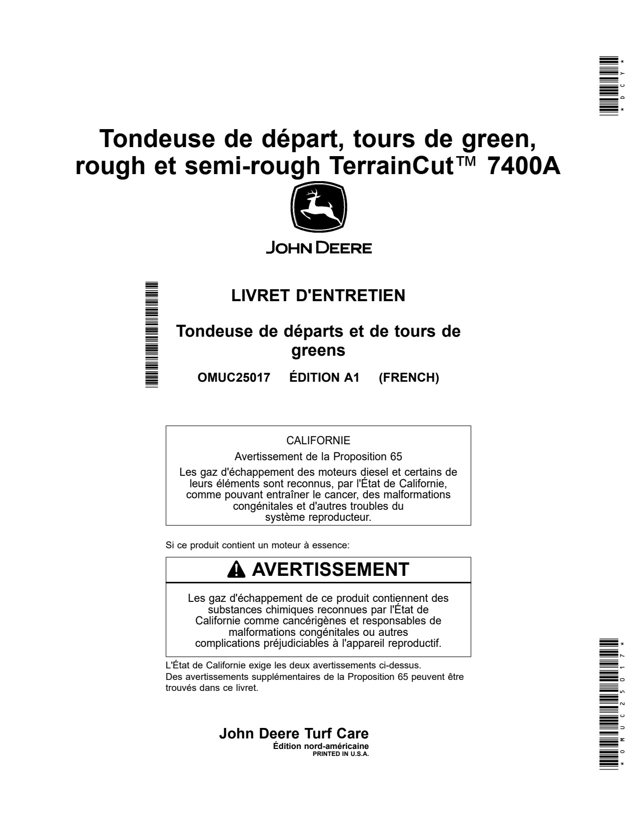 John Deere 7400A Surrounds Mower Operator Manual OMUC25017 FR 1 John Deere 7400A Surrounds Mower Operator Manual OMUC25017 FR