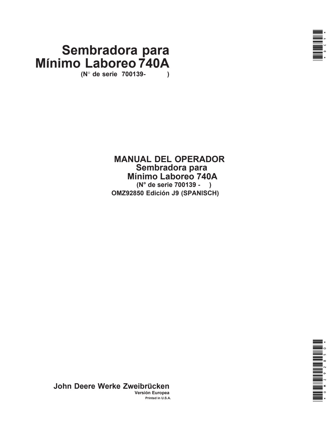 John Deere 740A Mulch Drill Operator Manual OMZ92850 ES 1 John Deere 740A Mulch Drill Operator Manual OMZ92850 ES