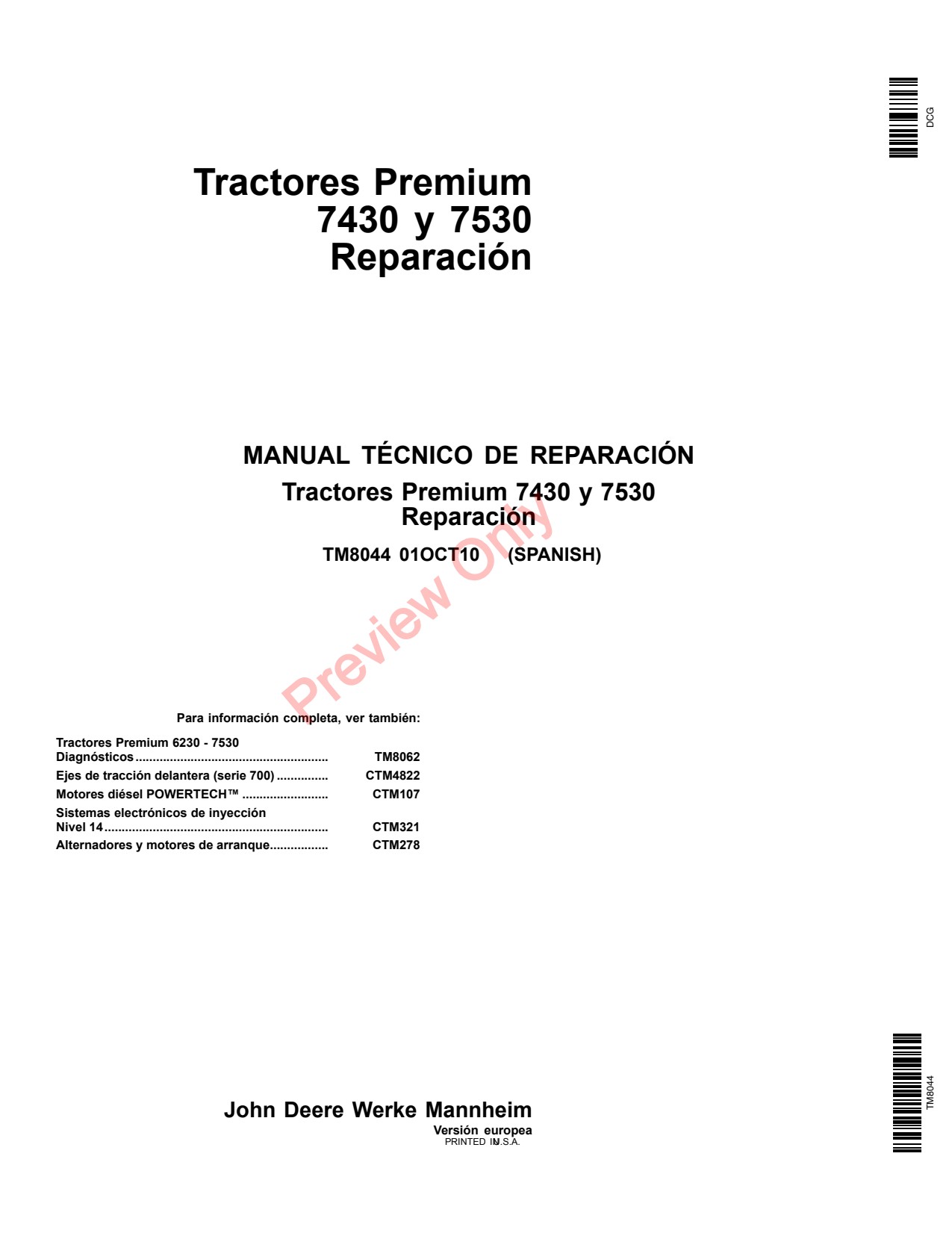 John Deere 7430 7530 Premium Tractor Repair Technical Manual TM8044 ES 1 John Deere 7430 7530 Premium Tractor Repair Technical Manual TM8044 ES