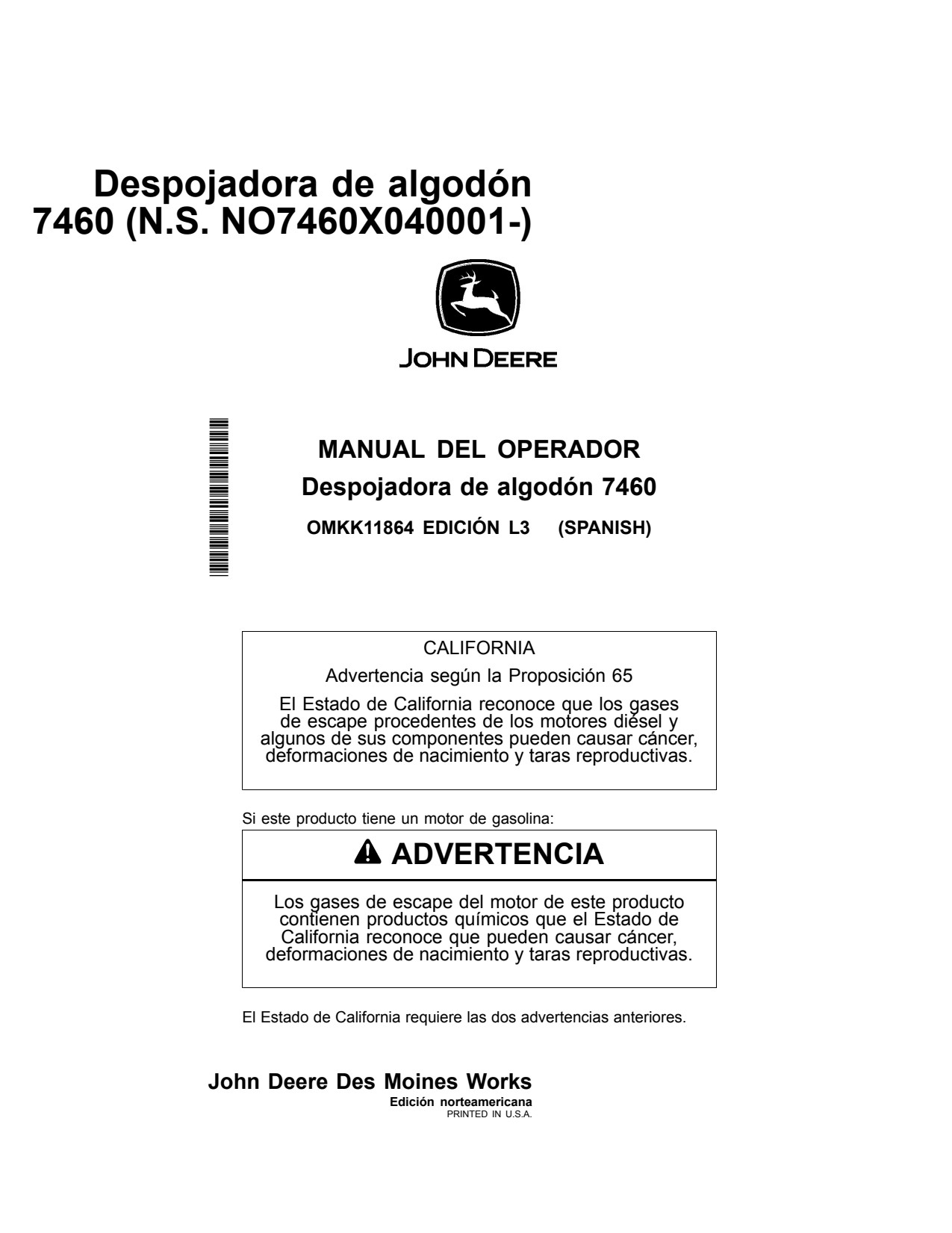 John Deere 7460 Cotton Stripper Operator Manual OMKK11864 ES 1 John Deere 7460 Cotton Stripper Operator Manual OMKK11864 ES