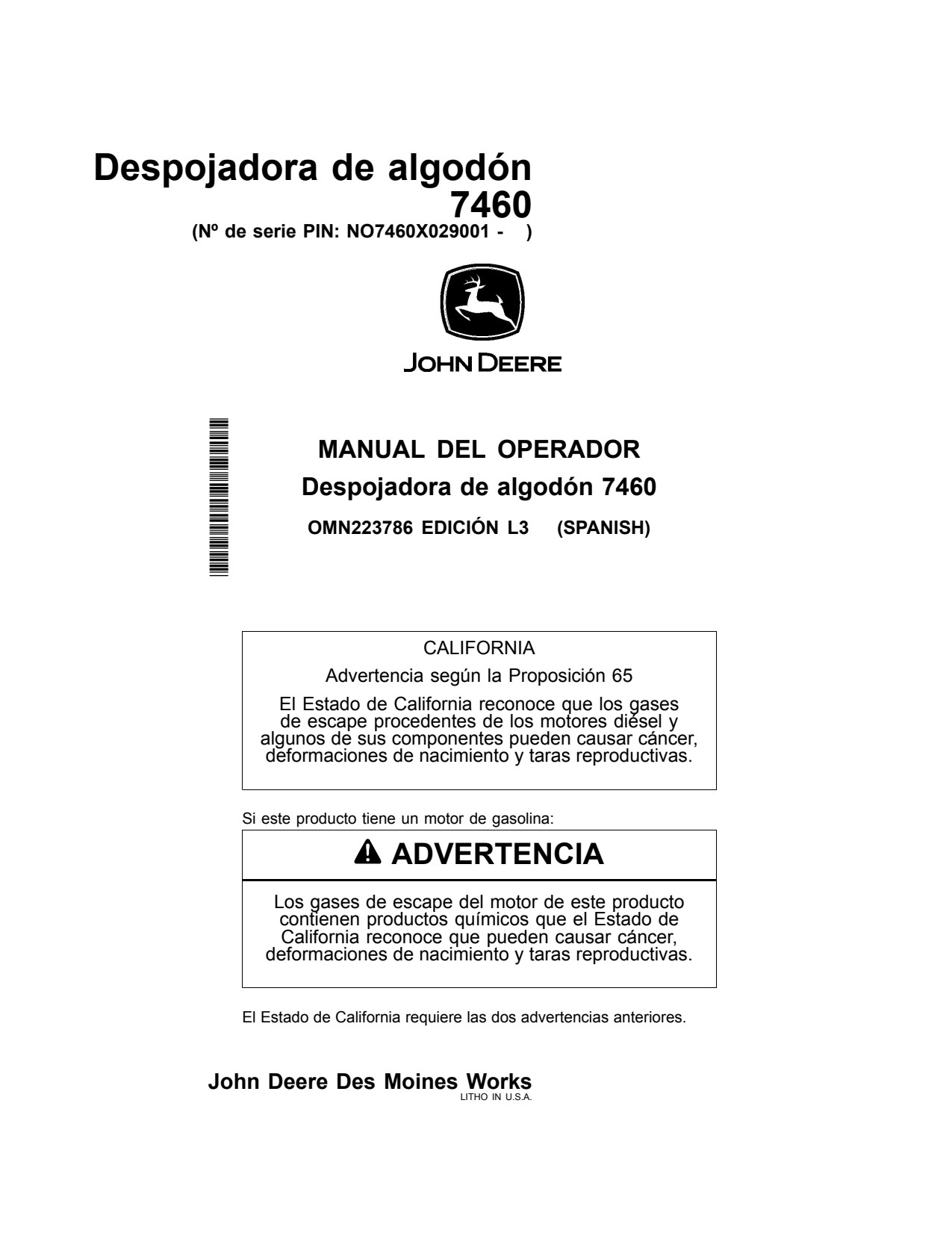 John Deere 7460 Cotton Stripper Operator Manual OMN223786 ES 1 John Deere 7460 Cotton Stripper Operator Manual OMN223786 ES