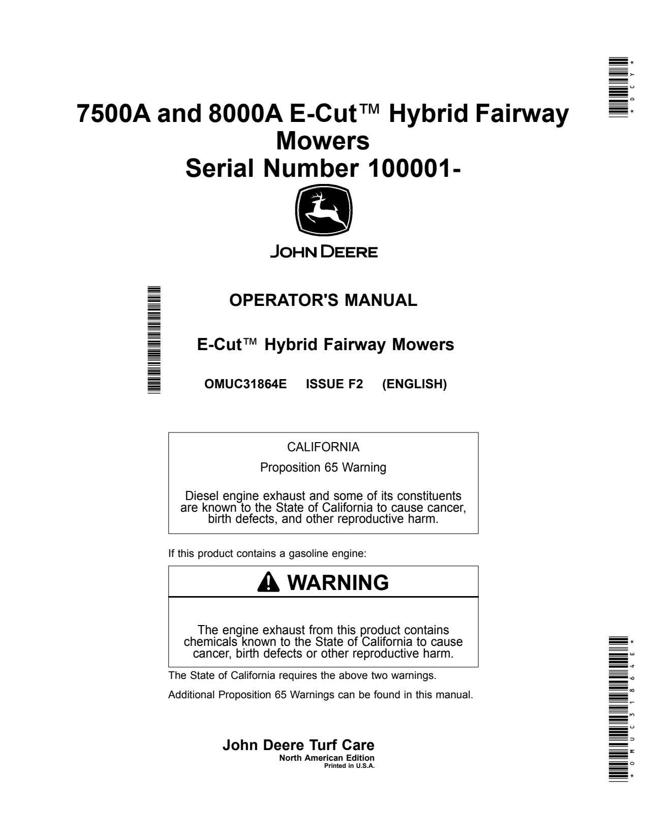 John Deere 7500 E-Cut Hybrid 8000 7500A 8000A Fairway Mower Operator Manual OMUC31864E 1 John Deere 7500 E-Cut Hybrid 8000 7500A 8000A Fairway Mower Operator Manual OMUC31864E