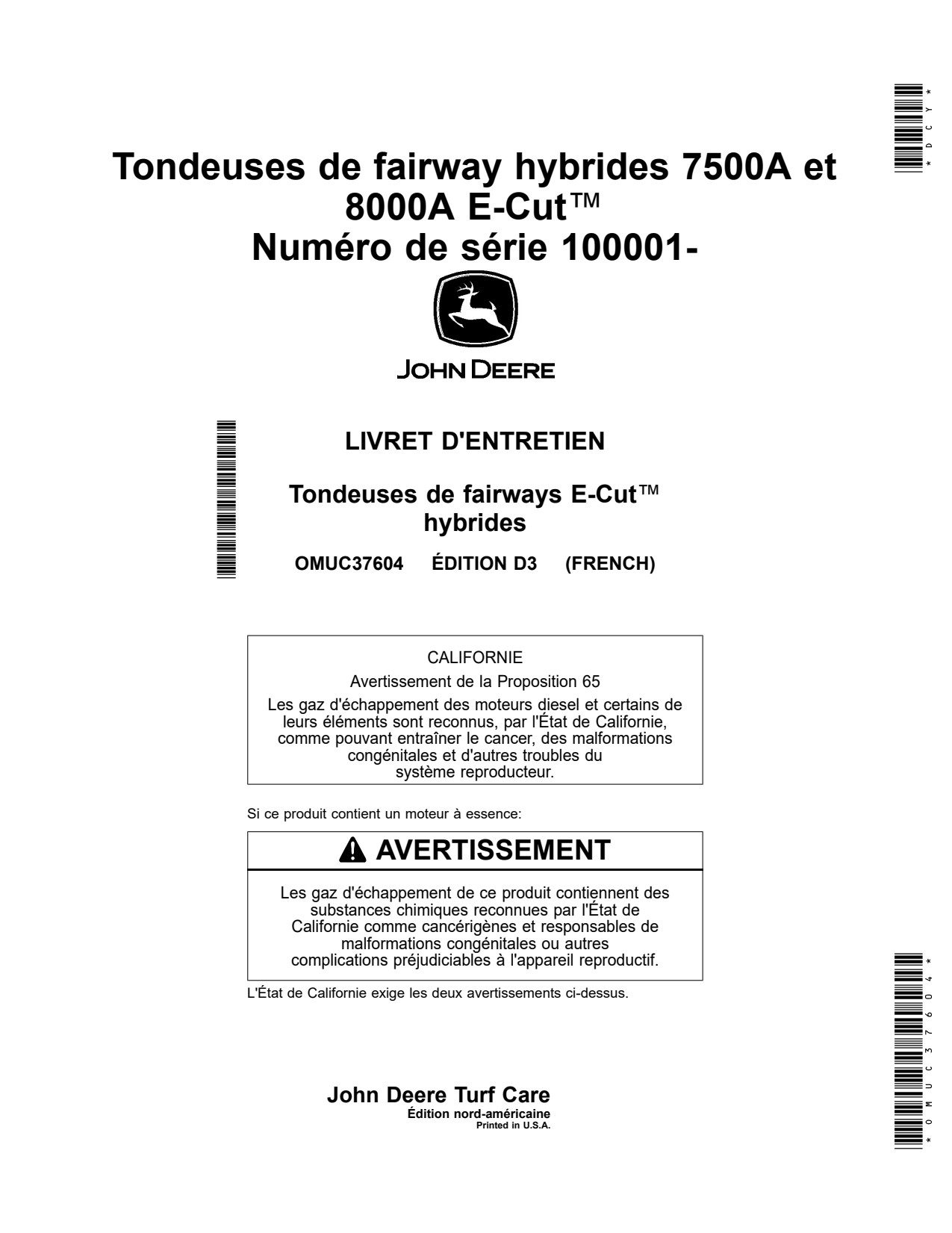 John Deere 7500 E-Cut Hybrid 8000 7500A 8000A Fairway Mower Operator Manual OMUC37604 FR 1 John Deere 7500 E-Cut Hybrid 8000 7500A 8000A Fairway Mower Operator Manual OMUC37604 FR