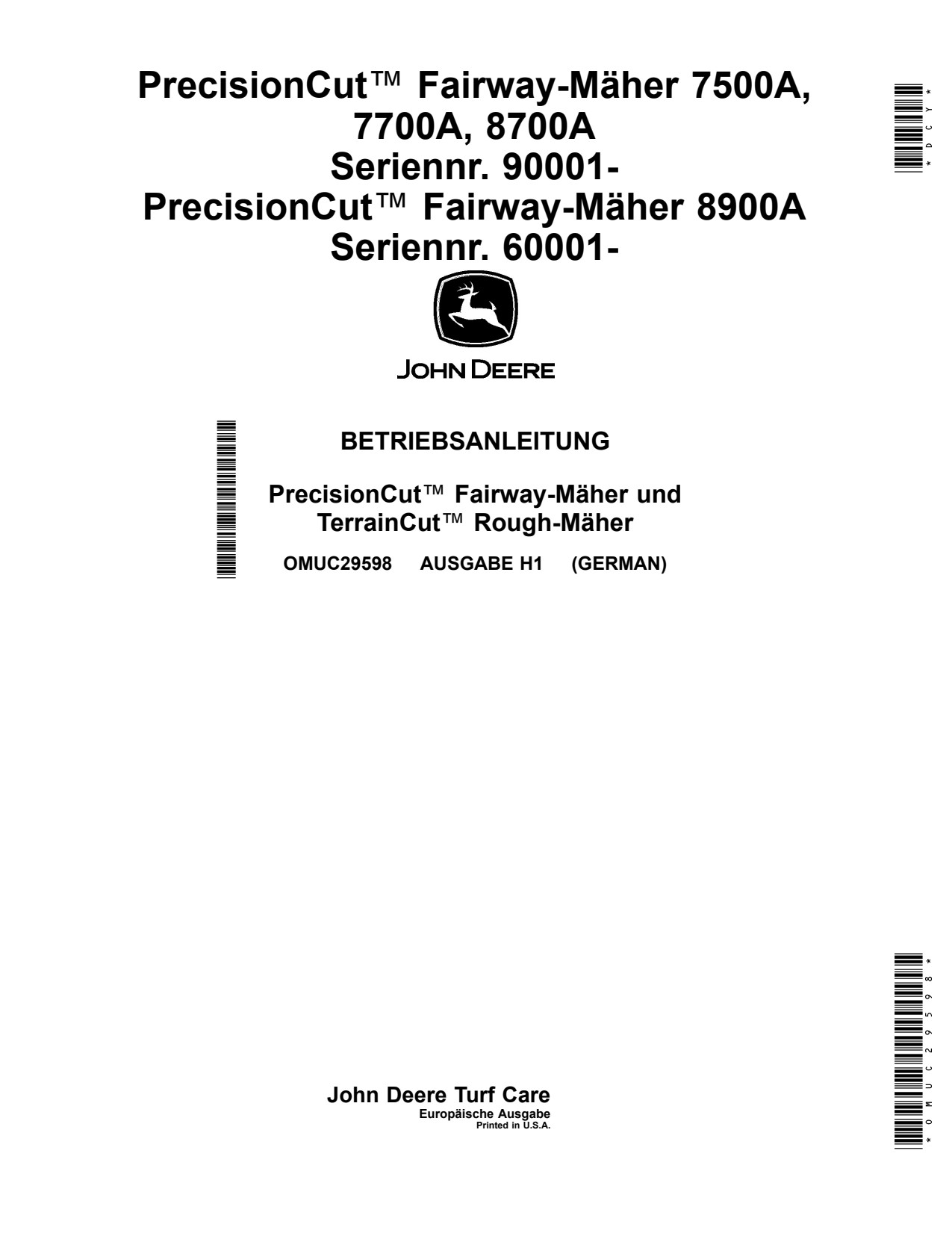 John Deere 7500A 7700A 8700A 8800A 8900A Wide Area Mower Operator Manual OMUC29598 DE 1 John Deere 7500A 7700A 8700A 8800A 8900A Wide Area Mower Operator Manual OMUC29598 DE