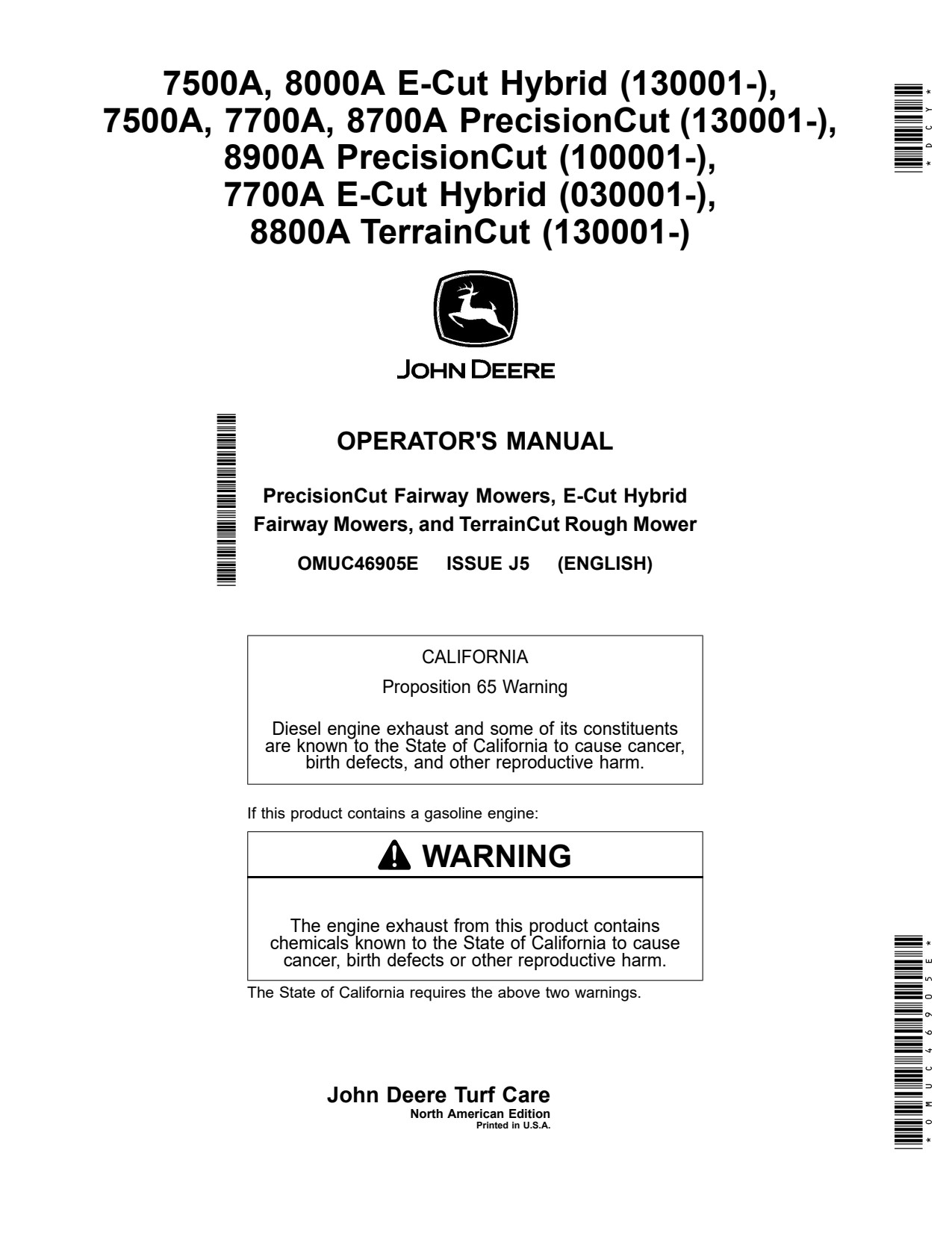 John Deere 7500A E-Cut Hybrid 7700A 8000A 8700A 8800A 8900A Wide Area Mower Operator Manual OMUC46905E 1 John Deere 7500A E-Cut Hybrid 7700A 8000A 8700A 8800A 8900A Wide Area Mower Operator Manual OMUC46905E