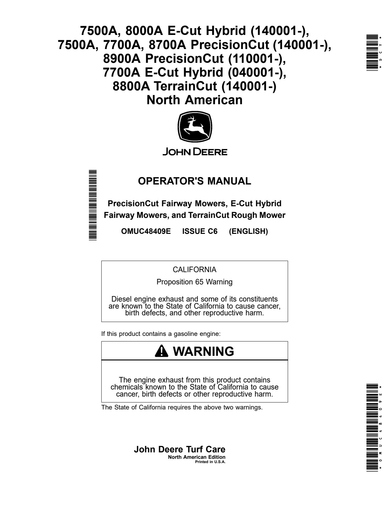 John Deere 7500A E-Cut Hybrid 7700A 8000A 8800A 8900A 8700A Wide Area Mower Operator Manual OMUC48409E 1 John Deere 7500A E-Cut Hybrid 7700A 8000A 8800A 8900A 8700A Wide Area Mower Operator Manual OMUC48409E