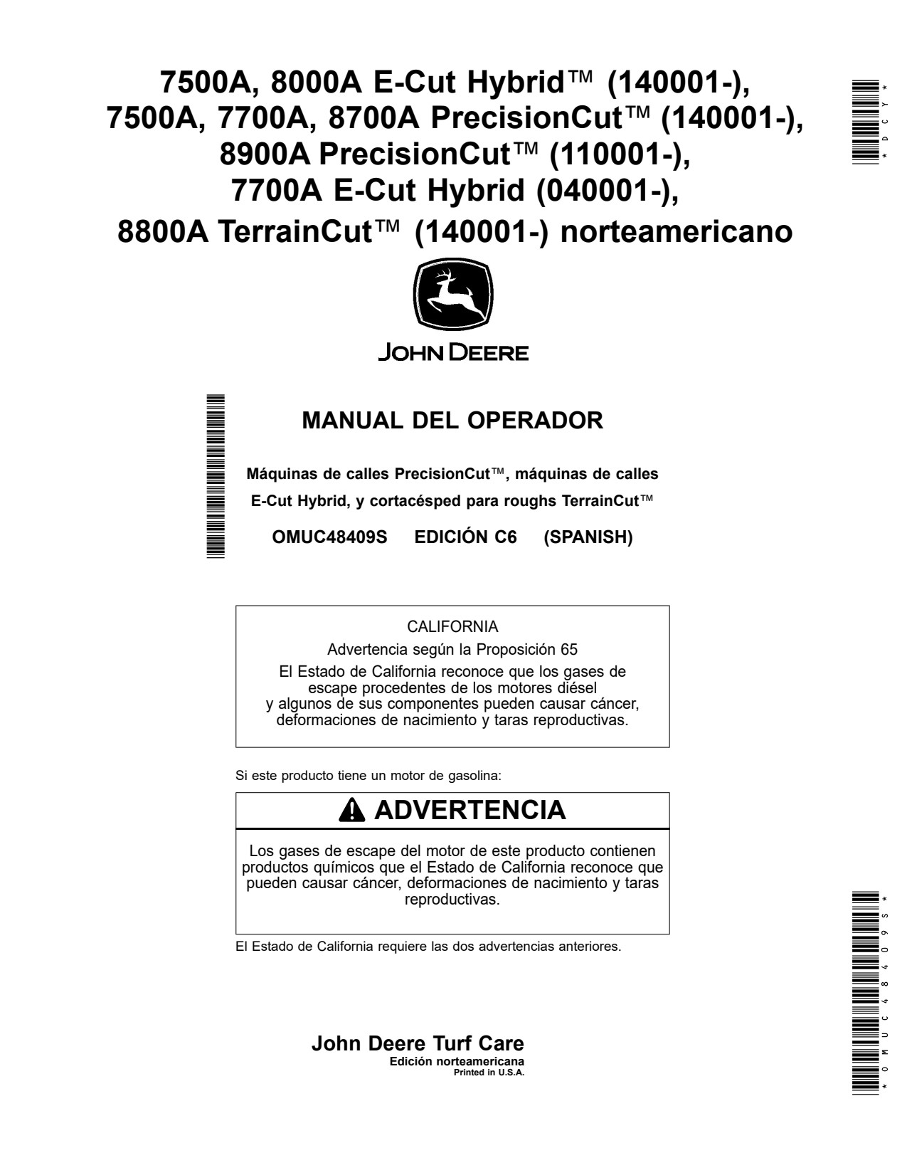 John Deere 7500A E-Cut Hybrid 7700A 8000A 8800A 8900A 8700A Wide Area Mower Operator Manual OMUC48409S ES 1 John Deere 7500A E-Cut Hybrid 7700A 8000A 8800A 8900A 8700A Wide Area Mower Operator Manual OMUC48409S ES