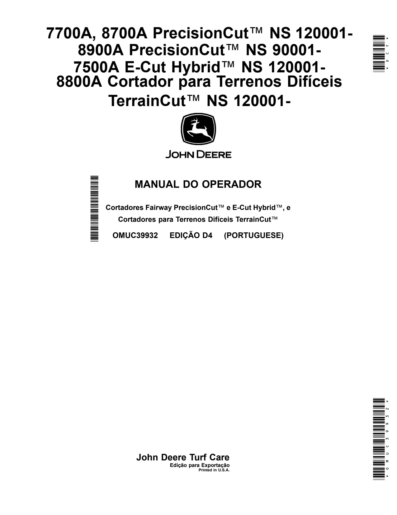 John Deere 7500A E-Cut Hybrid 7700A 8700A 8800A 8900A Wide Area Mower Operator Manual OMUC39932 PT 1 John Deere 7500A E-Cut Hybrid 7700A 8700A 8800A 8900A Wide Area Mower Operator Manual OMUC39932 PT