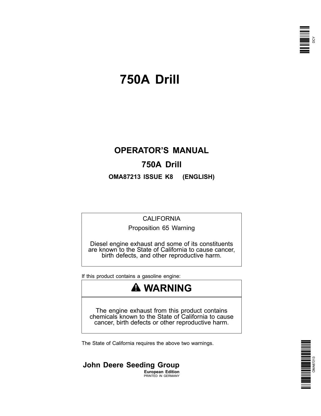 John Deere 750A Grain Drill Operator Manual OMA87213 1 John Deere 750A Grain Drill Operator Manual OMA87213