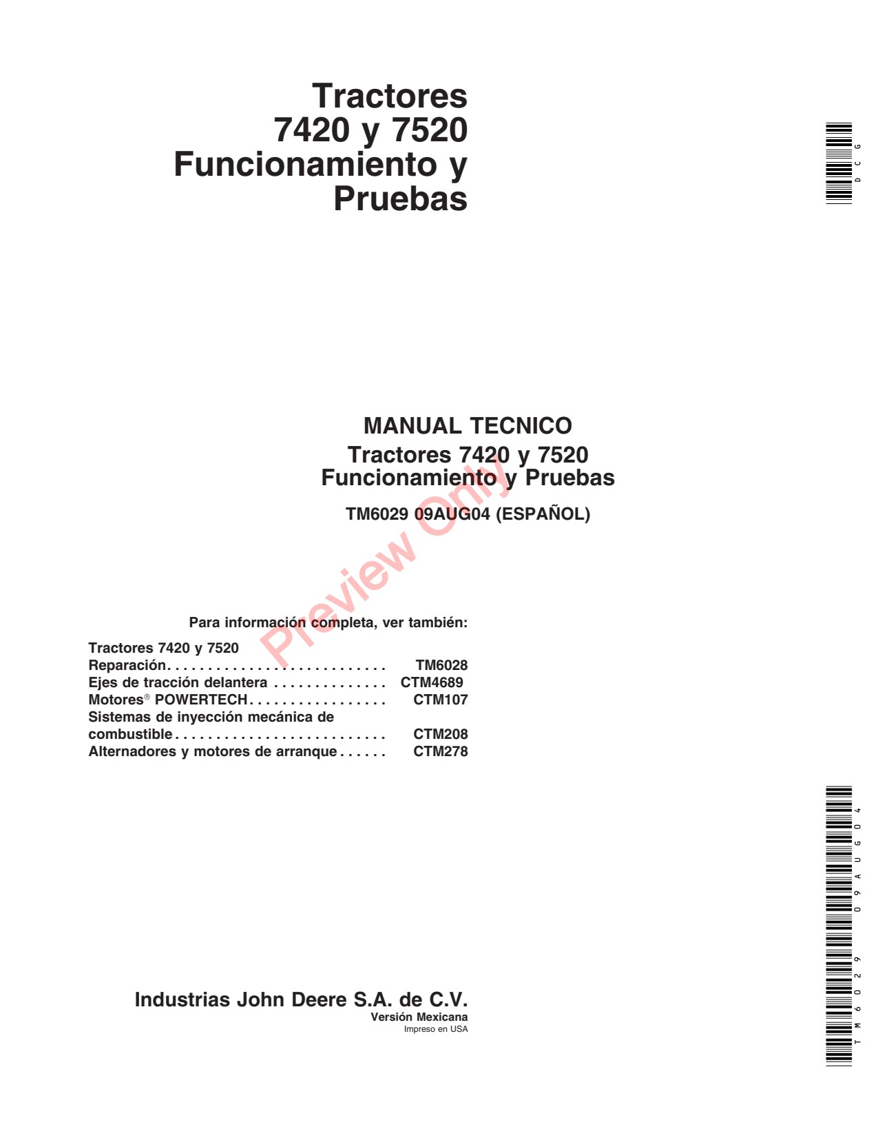 John Deere 7520 7420 Tractor Technical Manual TM6029 ES 1 John Deere 7520 7420 Tractor Technical Manual TM6029 ES