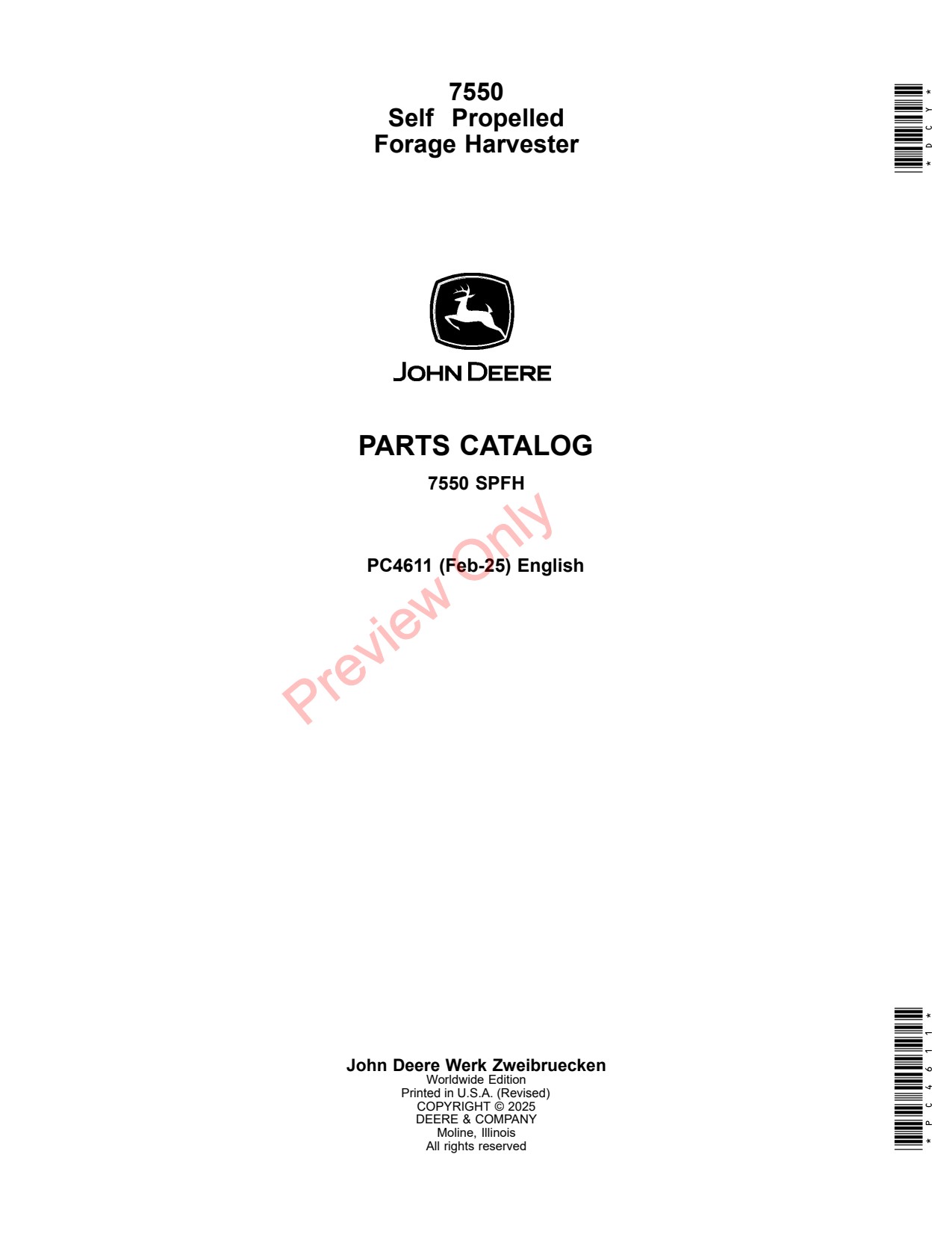 John Deere 7550 Self Propelled Forage Harvester Parts Catalog PC4611 1 John Deere 7550 Self Propelled Forage Harvester Parts Catalog PC4611