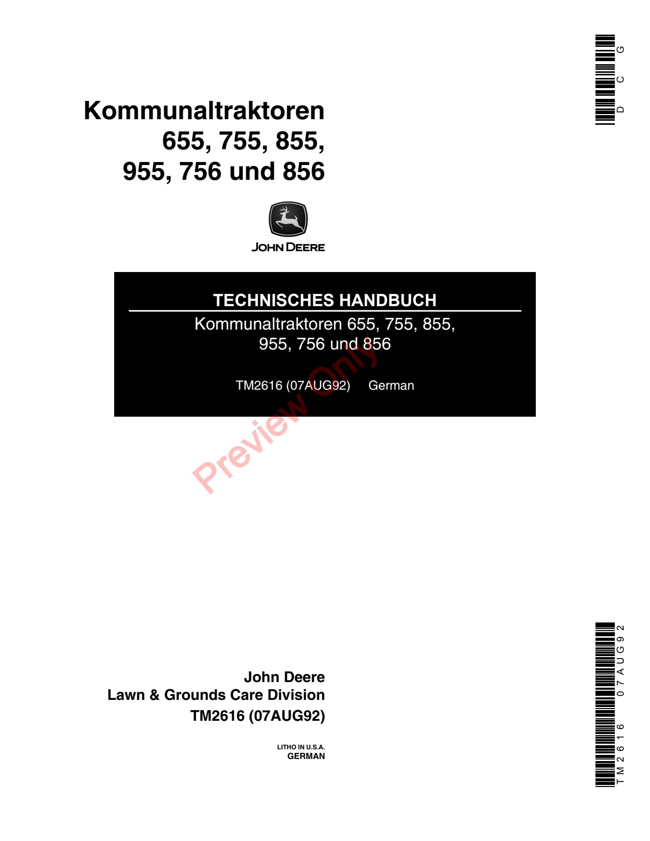 John Deere 756 856 655 to 955 Utility Tractor Attachment Technical Manual TM2616 DE 1 John Deere 756 856 655 to 955 Utility Tractor Attachment Technical Manual TM2616 DE
