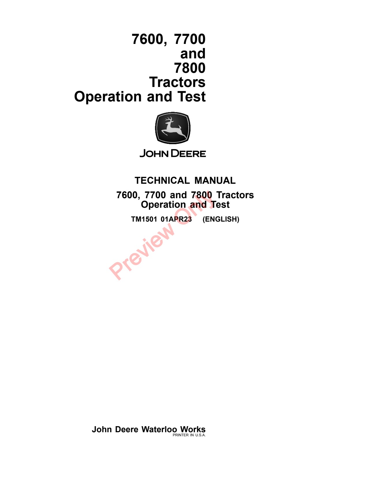 John Deere 7600 to 7800 Tractor Diagnostic Technical Manual TM1501 1 John Deere 7600 to 7800 Tractor Diagnostic Technical Manual TM1501