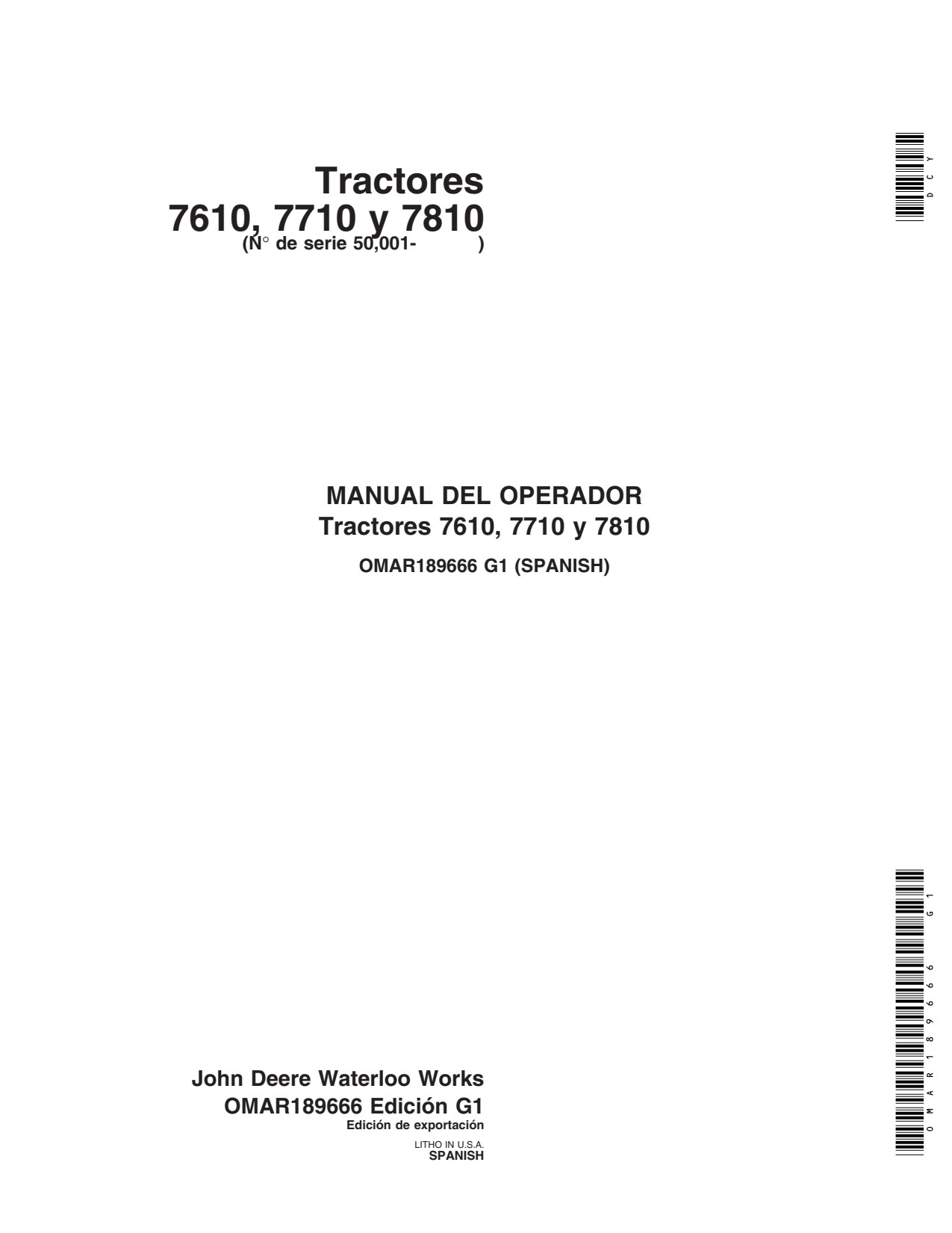 John Deere 7610 7810 7710 Tractor Operator Manual OMAR189666 ES 1 John Deere 7610 7810 7710 Tractor Operator Manual OMAR189666 ES