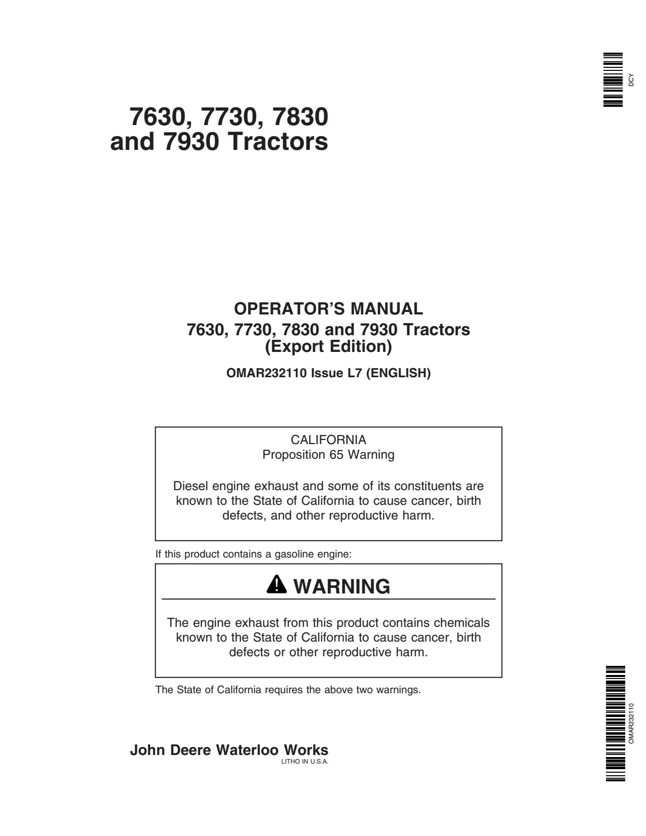 John Deere 7630 7730 7930 7830 Tractor Operator Manual OMAR232110 1 John Deere 7630 7730 7930 7830 Tractor Operator Manual OMAR232110
