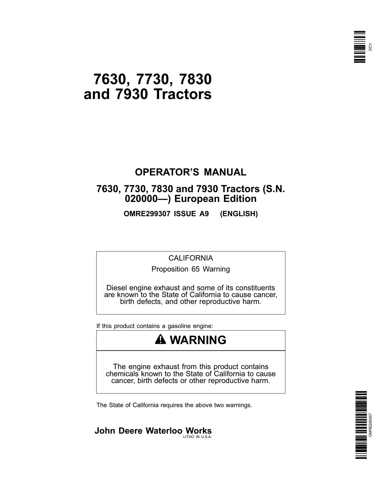 John Deere 7630 to 7930 Tractor Operator Manual OMRE299307 1 John Deere 7630 to 7930 Tractor Operator Manual OMRE299307