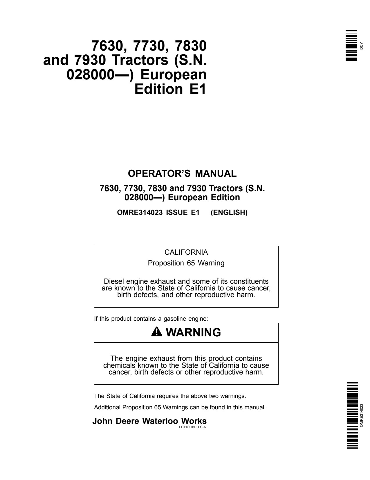 John Deere 7630 to 7930 Tractor Operator Manual OMRE314023 1 John Deere 7630 to 7930 Tractor Operator Manual OMRE314023