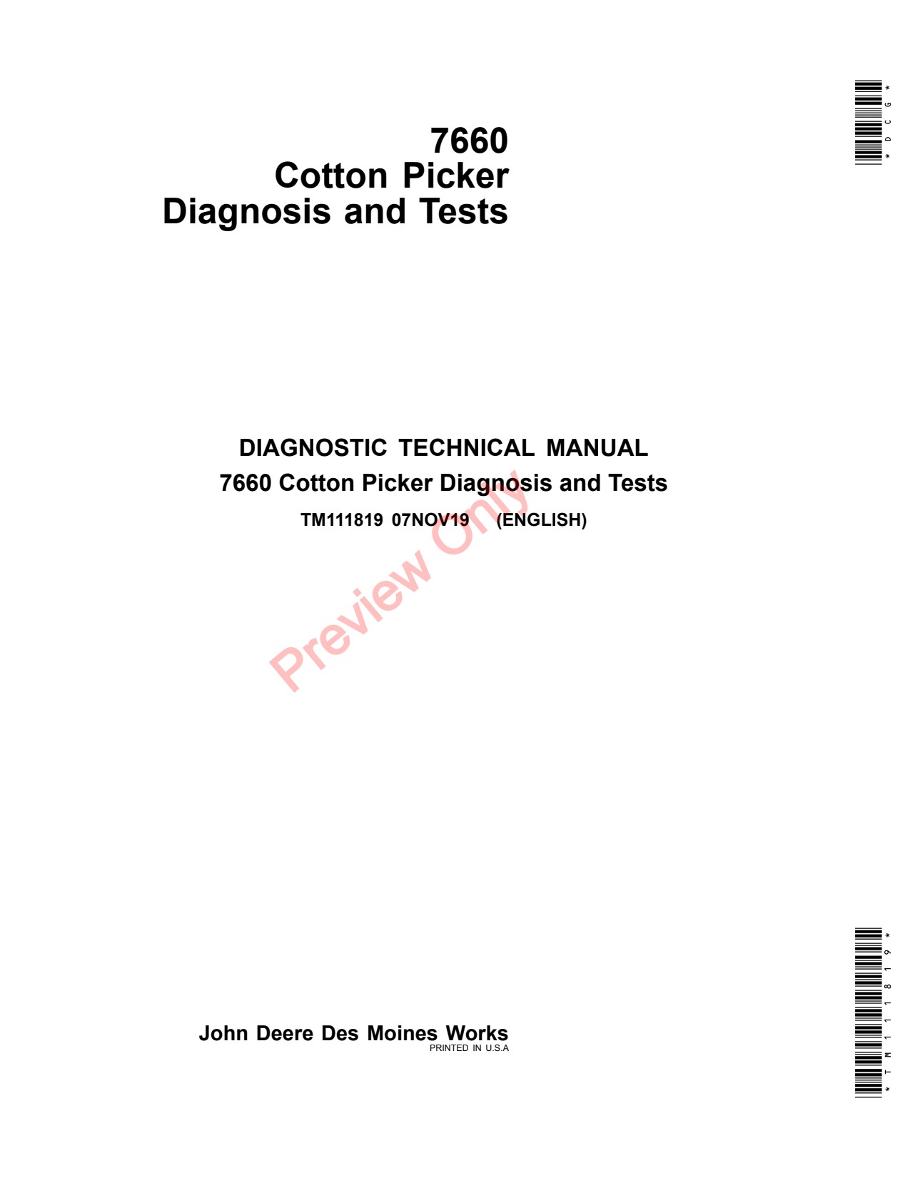John Deere 7660 Cotton Picker Diagnostic Repair Technical Manual TM111819 1 John Deere 7660 Cotton Picker Diagnostic Repair Technical Manual TM111819