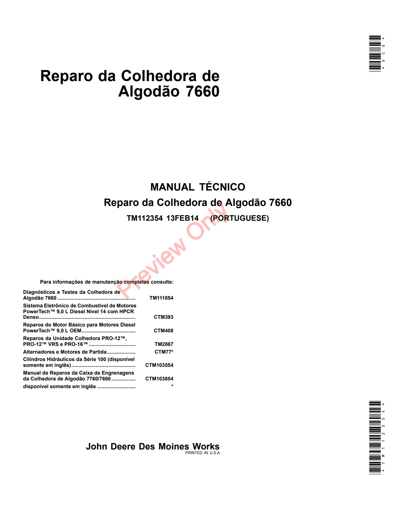 John Deere 7660 Cotton Picker Repair Technical Manual TM112354 PT 1 John Deere 7660 Cotton Picker Repair Technical Manual TM112354 PT