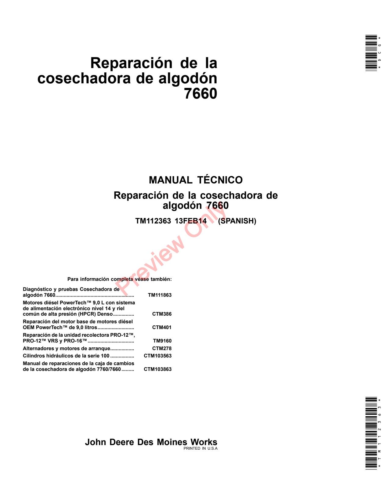 John Deere 7660 Cotton Picker Repair Technical Manual TM112363 ES 1 John Deere 7660 Cotton Picker Repair Technical Manual TM112363 ES