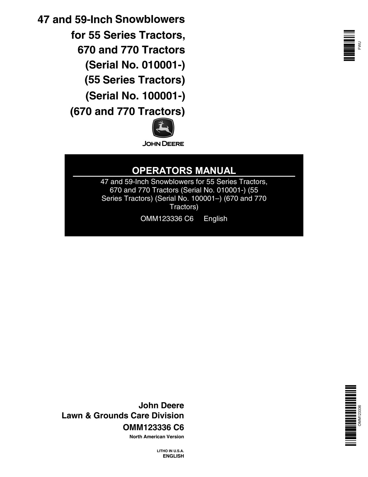 John Deere 770 655 955 670 855 47 Inch 59 Snow Blower Operator Manual OMM123336 1 John Deere 770 655 955 670 855 47 Inch 59 Snow Blower Operator Manual OMM123336