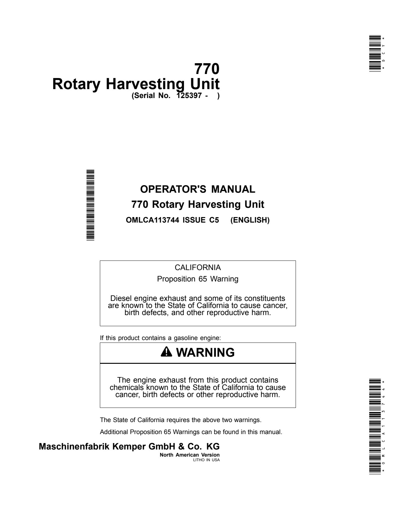 John Deere 770 Rotary Harvesting Unit Operator Manual OMLCA113744 1 John Deere 770 Rotary Harvesting Unit Operator Manual OMLCA113744