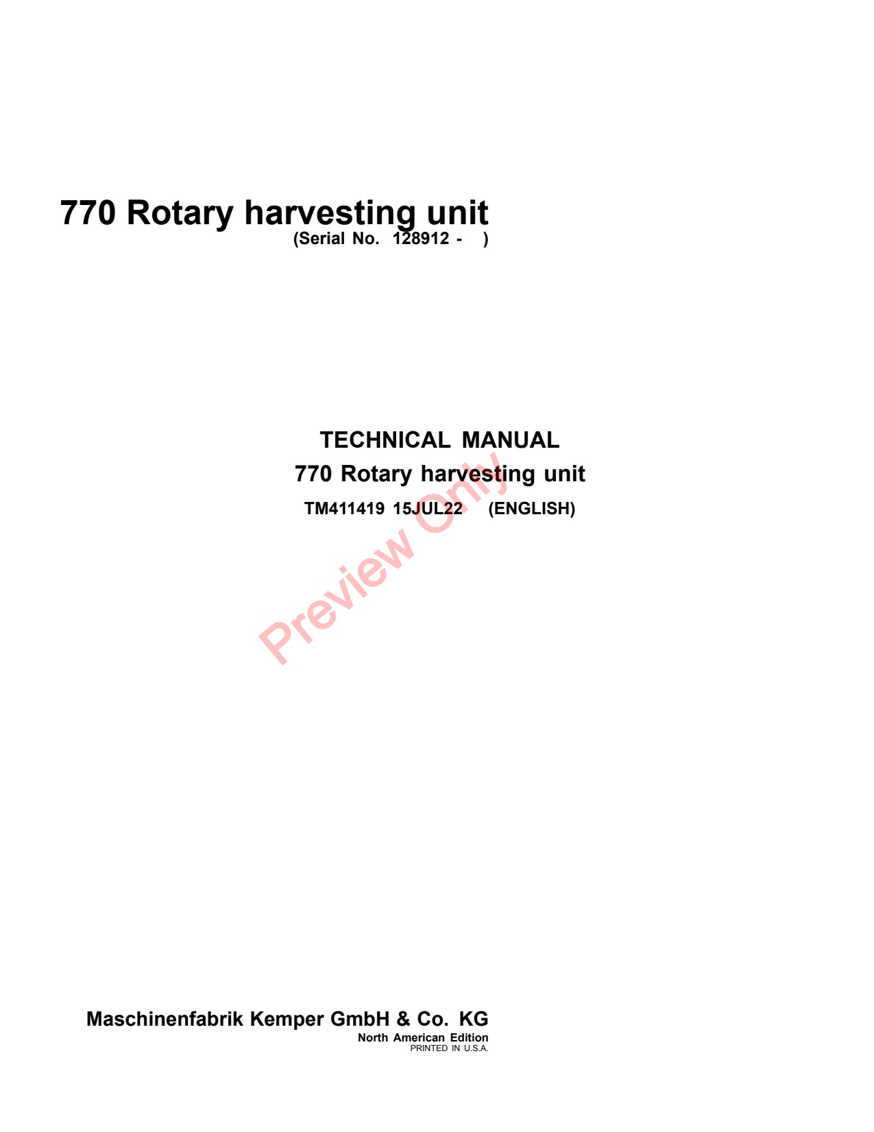 John Deere 770 Rotary Harvesting Unit Technical Manual TM411419 1 John Deere 770 Rotary Harvesting Unit Technical Manual TM411419