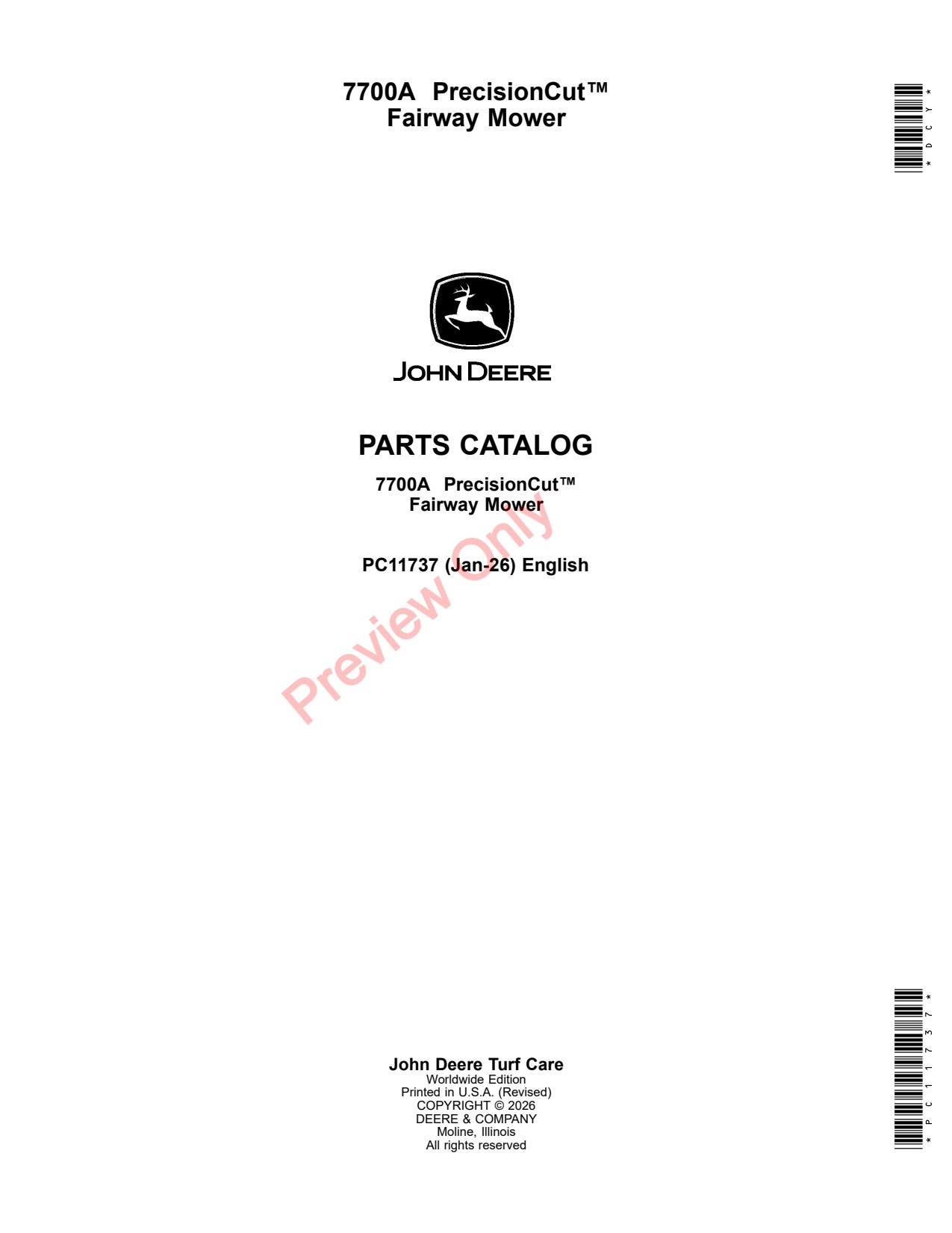 John Deere 7700A Precisioncut Fairway Mower Parts Catalog PC11737 1 John Deere 7700A Precisioncut Fairway Mower Parts Catalog PC11737