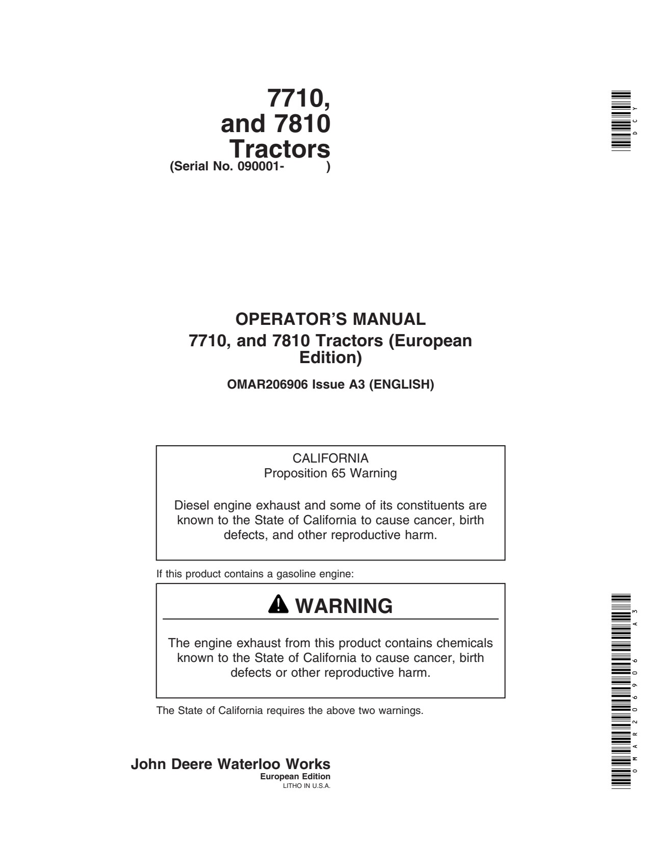 John Deere 7710 7810 Includes OM Supplement AR224314 Tractor Operator Manual OMAR206906 1 John Deere 7710 7810 Includes OM Supplement AR224314 Tractor Operator Manual OMAR206906