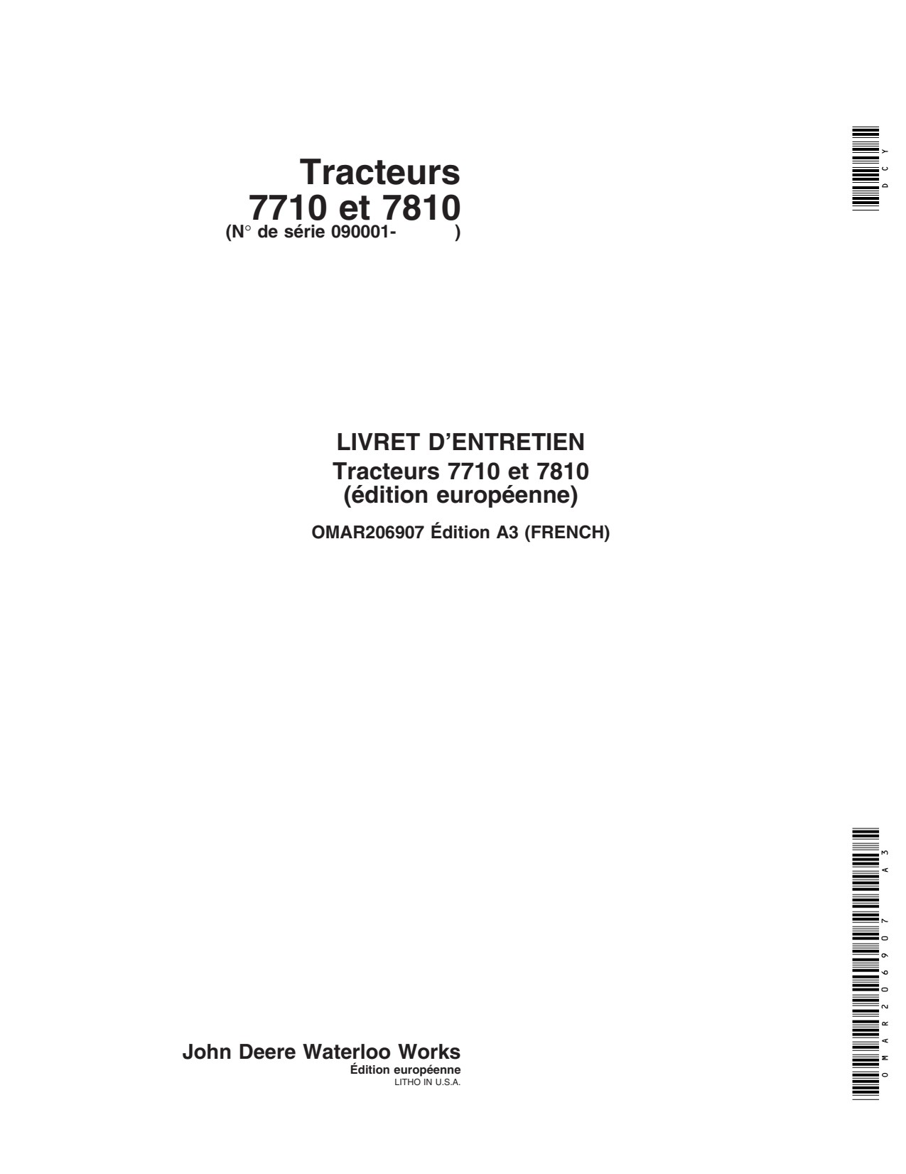 John Deere 7710 7810 Includes OM Supplement AR224314 Tractor Operator Manual OMAR206907 FR 1 John Deere 7710 7810 Includes OM Supplement AR224314 Tractor Operator Manual OMAR206907 FR