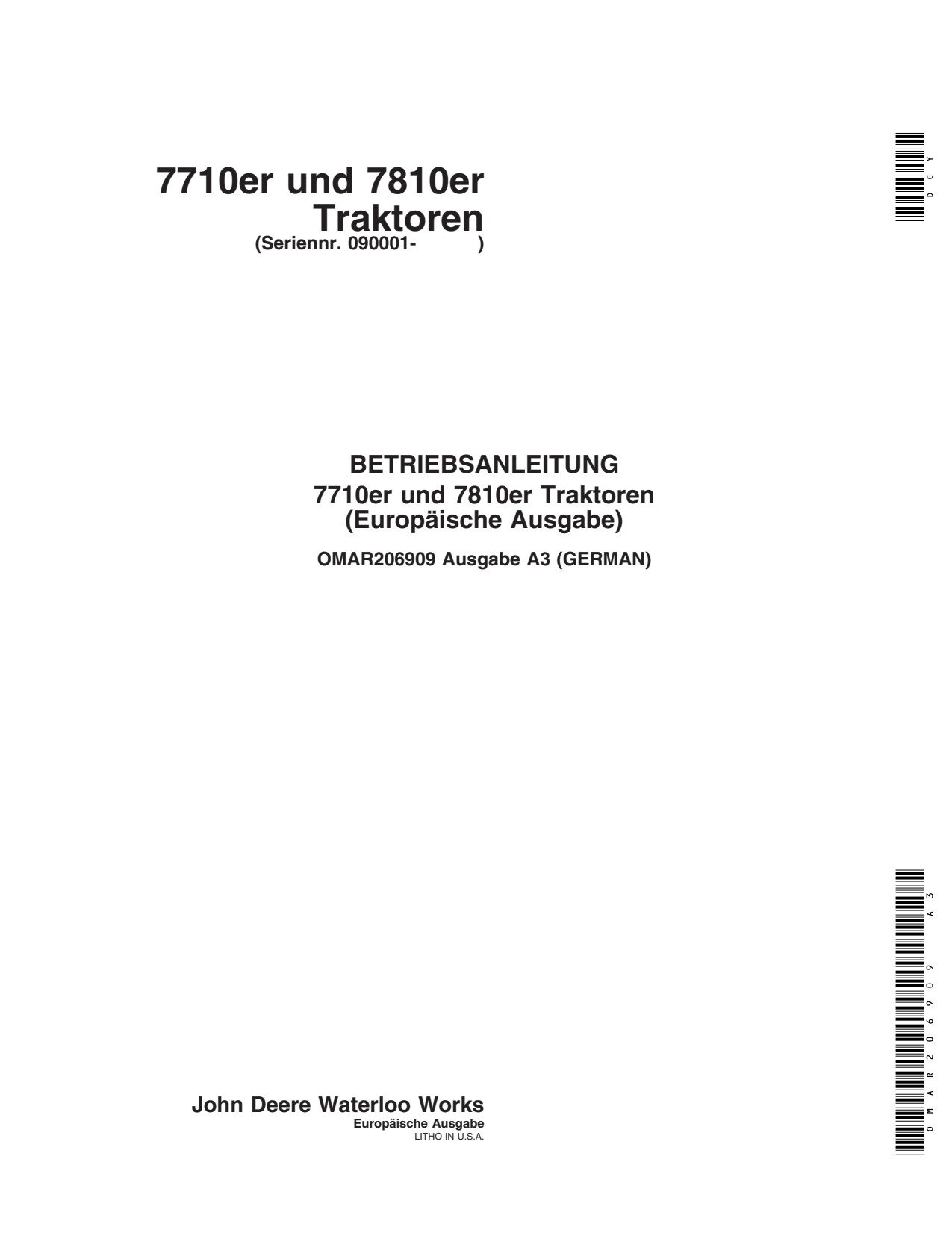 John Deere 7710 7810 Includes OM Supplement AR224314 Tractor Operator Manual OMAR206909 DE 1 John Deere 7710 7810 Includes OM Supplement AR224314 Tractor Operator Manual OMAR206909 DE