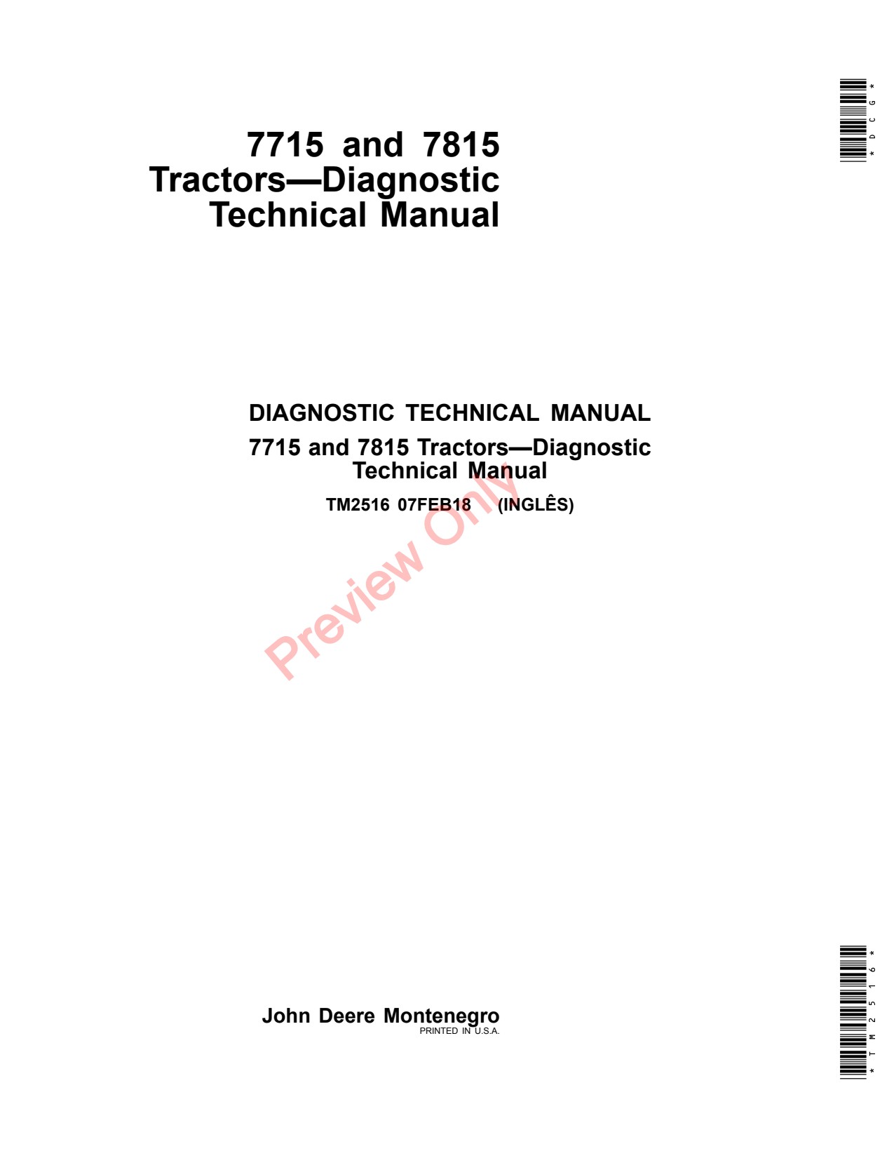 John Deere 7715 7815 Tractor Diagnostic Technical Manual TM2516 1 John Deere 7715 7815 Tractor Diagnostic Technical Manual TM2516