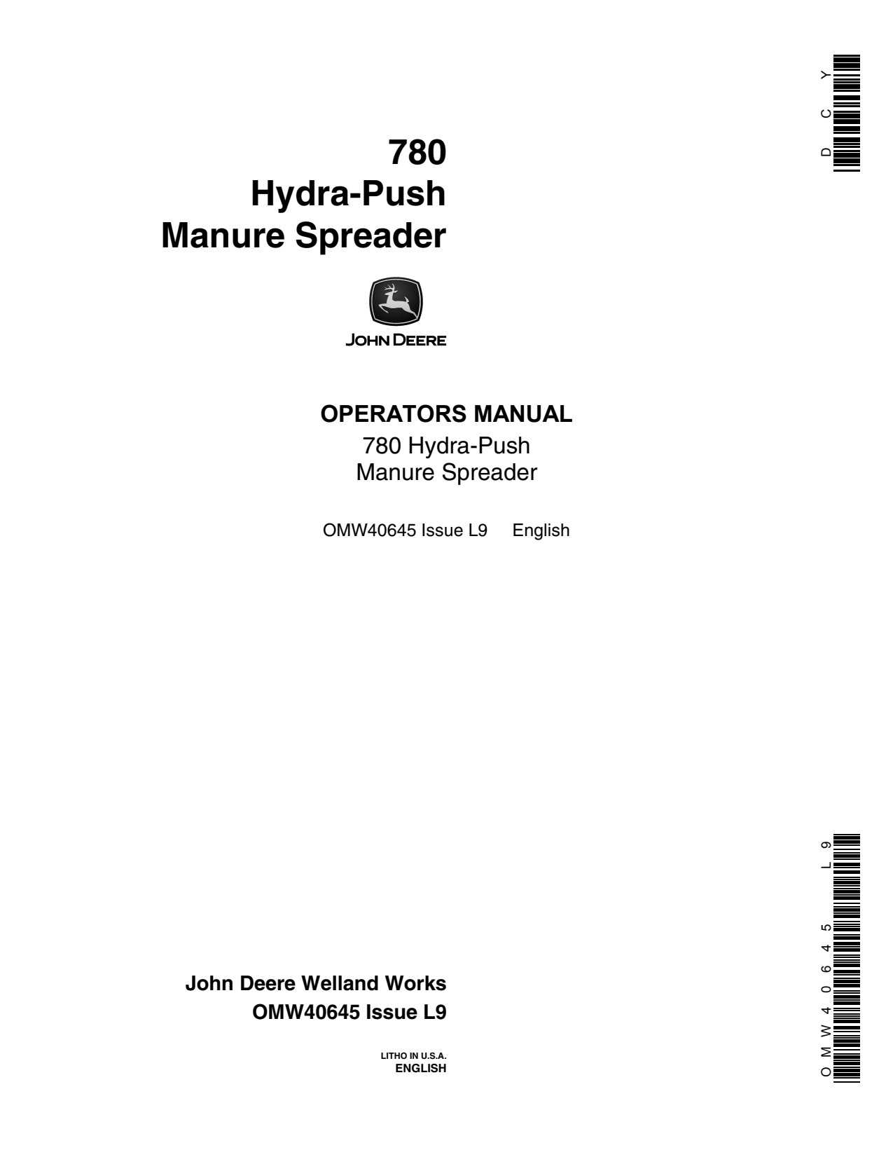 John Deere 780 Hydra-push Manure Spreader Operator Manual OMW40645 1 John Deere 780 Hydra-push Manure Spreader Operator Manual OMW40645
