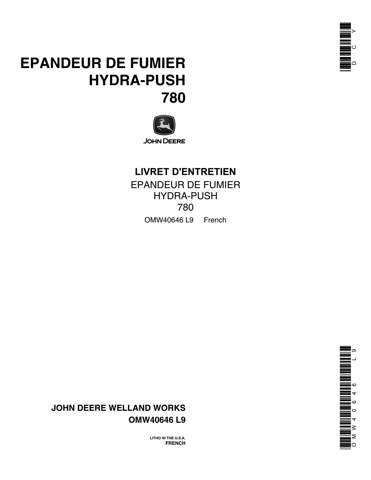 John Deere 780 Hydra-push Manure Spreader Operator Manual OMW40646 FR 1 John Deere 780 Hydra-push Manure Spreader Operator Manual OMW40646 FR