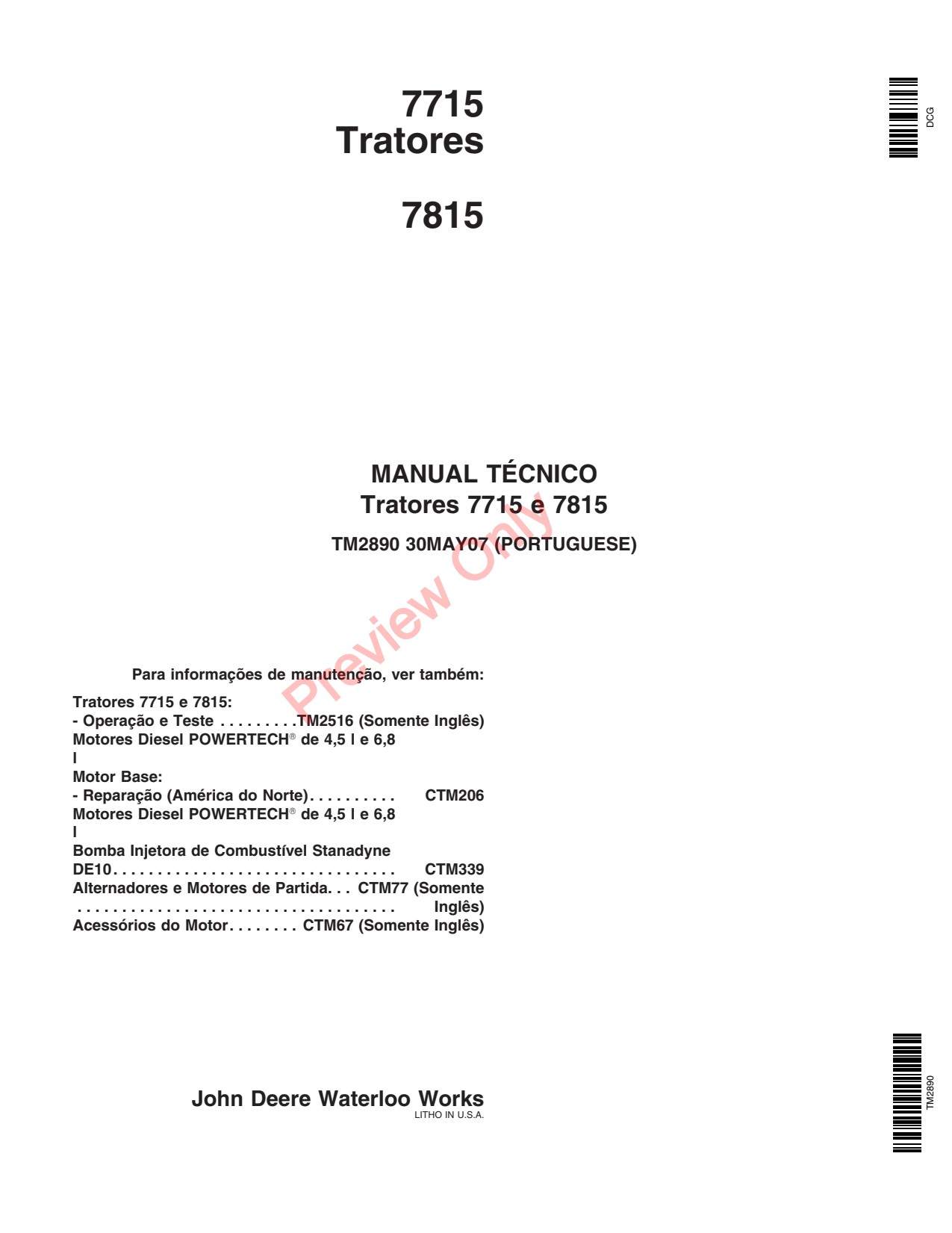 John Deere 7815 7715 Tractor Technical Manual TM2890 PT 1 John Deere 7815 7715 Tractor Technical Manual TM2890 PT
