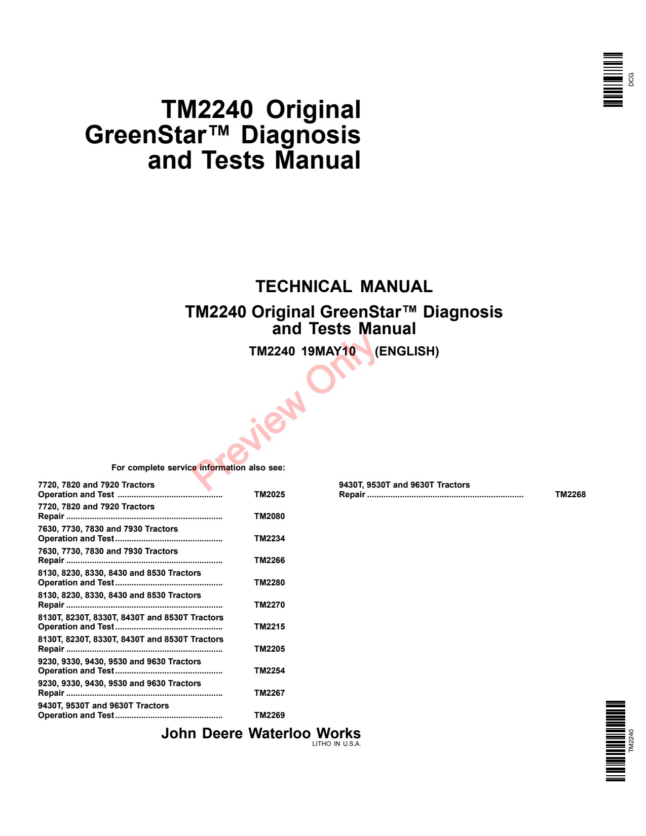 John Deere 7820 7720 7920 Tractors Original Precision Ag Electronics Diagnostic Technical Manual TM2240 1 John Deere 7820 7720 7920 Tractors Original Precision Ag Electronics Diagnostic Technical Manual TM2240