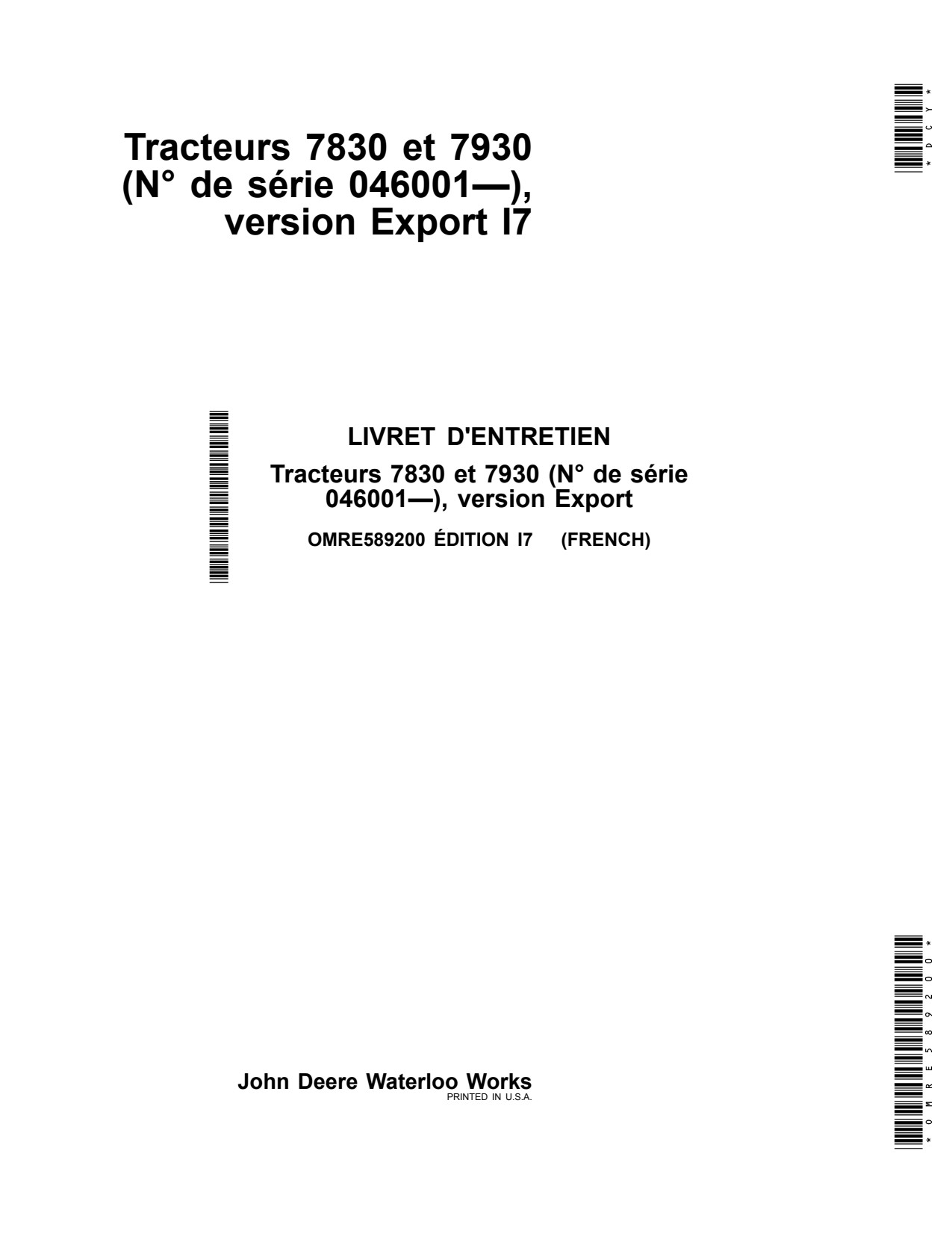 John Deere 7830 7930 I7 Tractor Operator Manual OMRE589200 FR 1 John Deere 7830 7930 I7 Tractor Operator Manual OMRE589200 FR