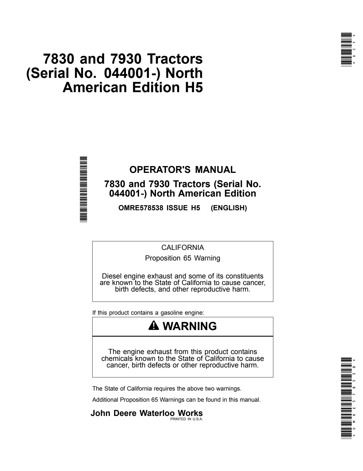 John Deere 7830 7930 Tractor Operator Manual OMRE578538 1 John Deere 7830 7930 Tractor Operator Manual OMRE578538