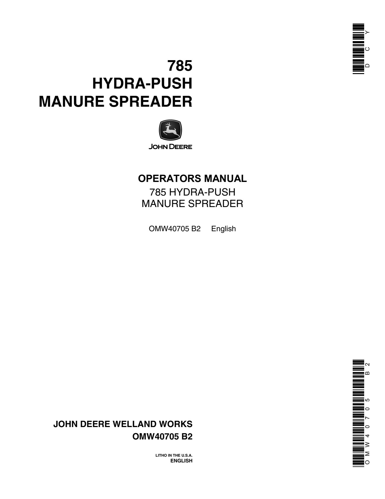 John Deere 785 Hydra-push Manure Spreader Operator Manual OMW40705 1 John Deere 785 Hydra-push Manure Spreader Operator Manual OMW40705