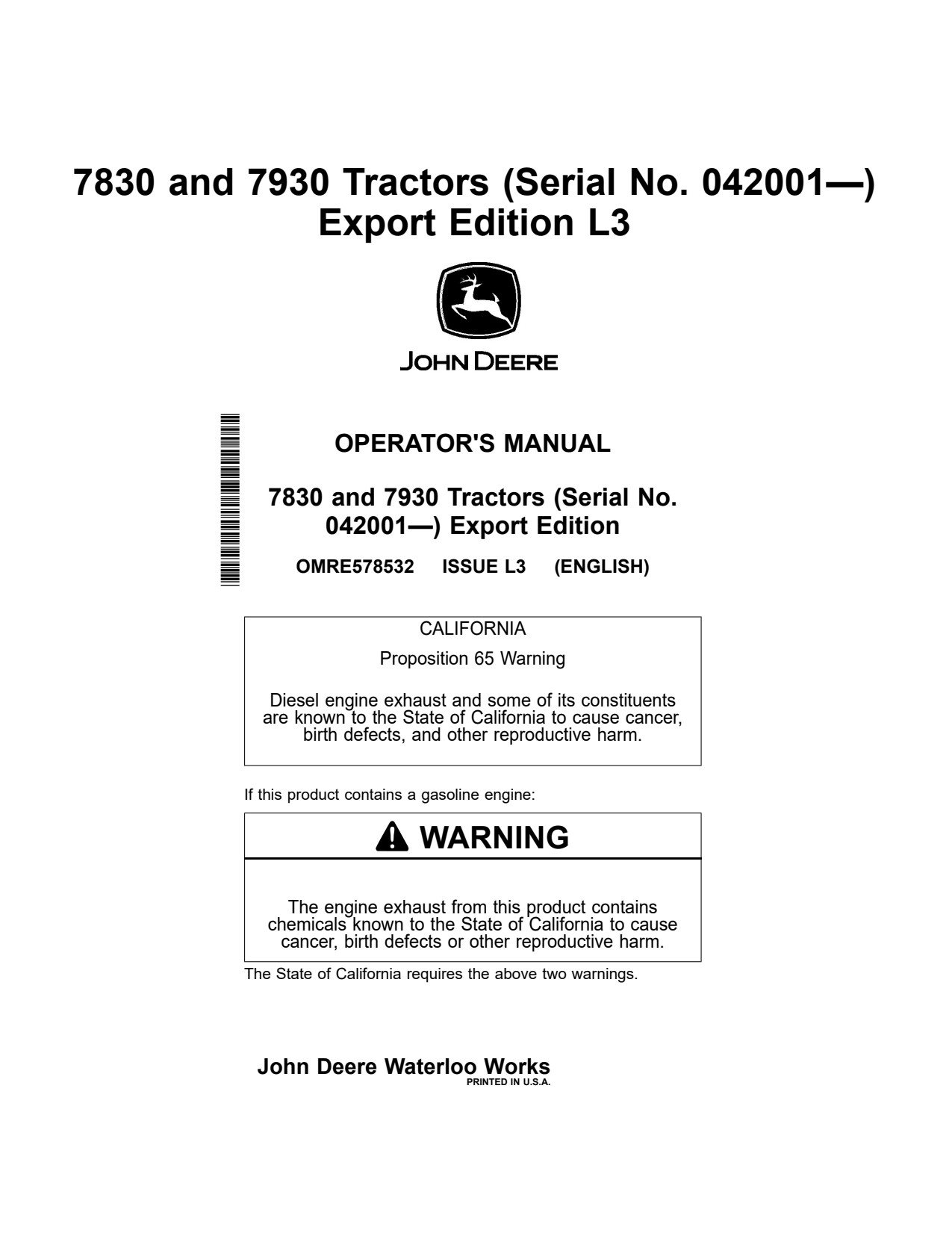 John Deere 7930 7830 Tractor Operator Manual OMRE578532 1 John Deere 7930 7830 Tractor Operator Manual OMRE578532