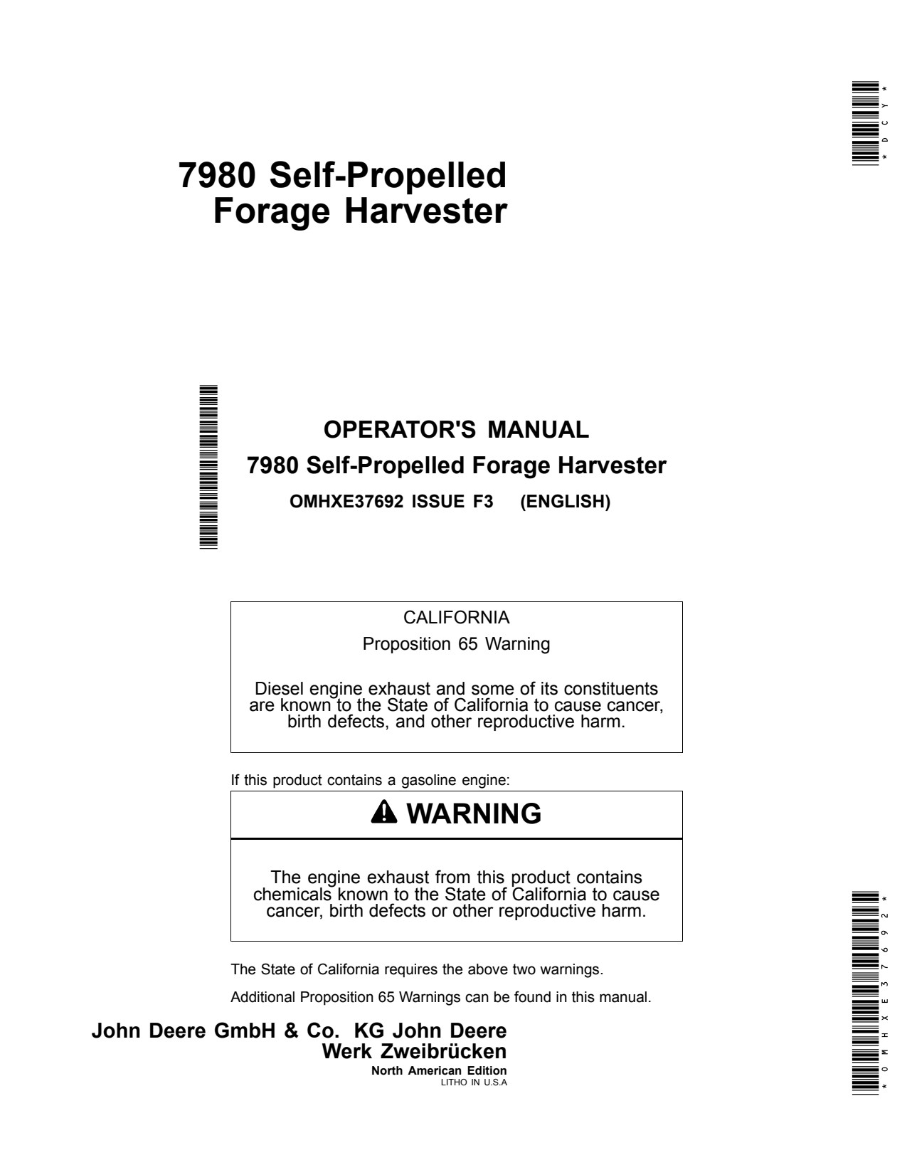John Deere 7980 Self-propelled Forage Harvester Operator Manual OMHXE37692 1 John Deere 7980 Self-propelled Forage Harvester Operator Manual OMHXE37692