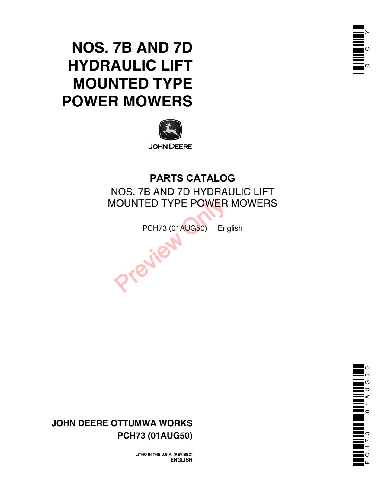 John Deere 7B 7D LI Type Power Mower Parts Catalog PCH73 1 John Deere 7B 7D LI Type Power Mower Parts Catalog PCH73
