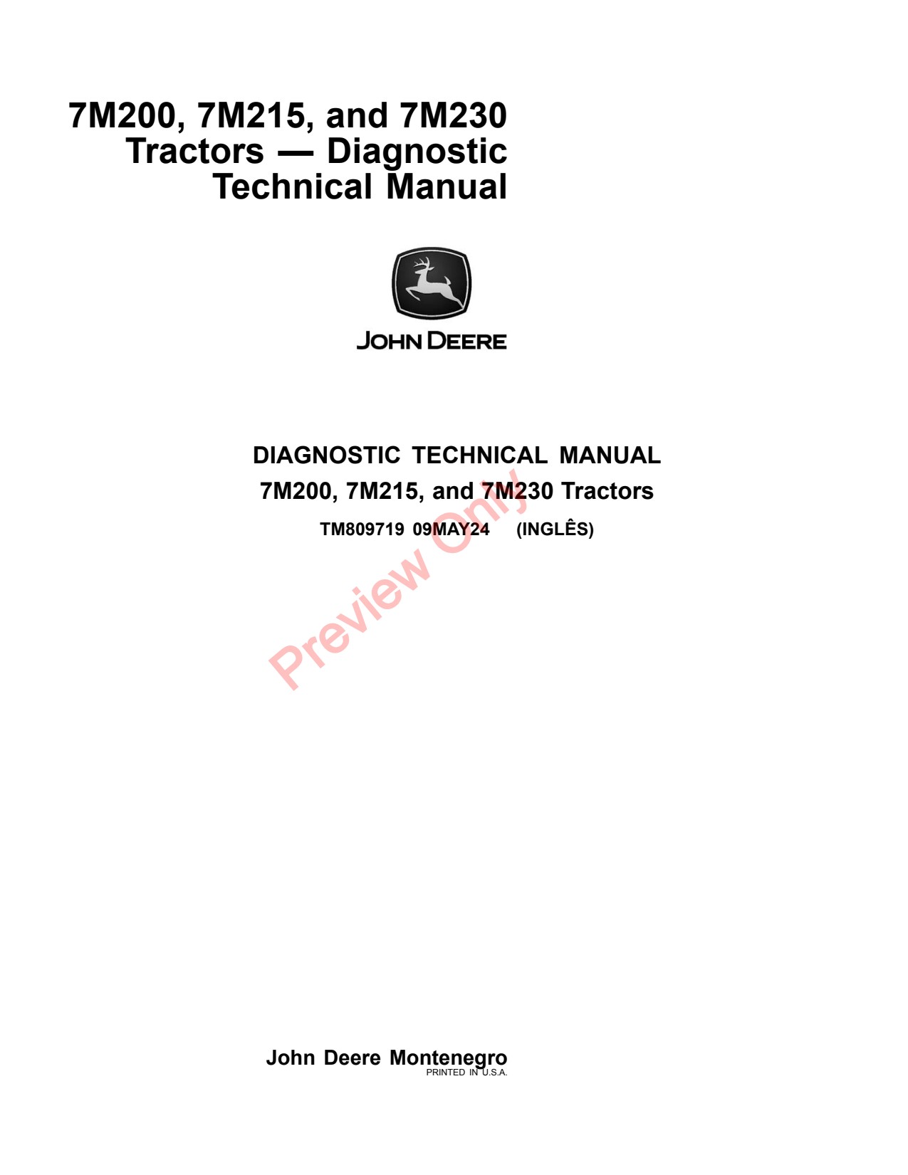 John Deere 7M 200 to 230 Tractor Diagnostic Technical Manual TM809719 1 John Deere 7M 200 to 230 Tractor Diagnostic Technical Manual TM809719