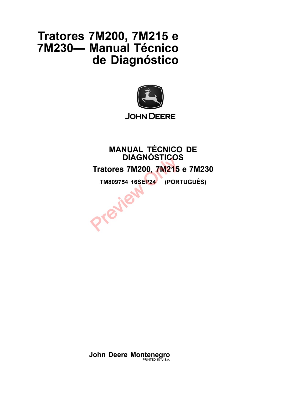 John Deere 7M 200 to 230 Tractor Diagnostic Technical Manual TM809754 PT 1 John Deere 7M 200 to 230 Tractor Diagnostic Technical Manual TM809754 PT