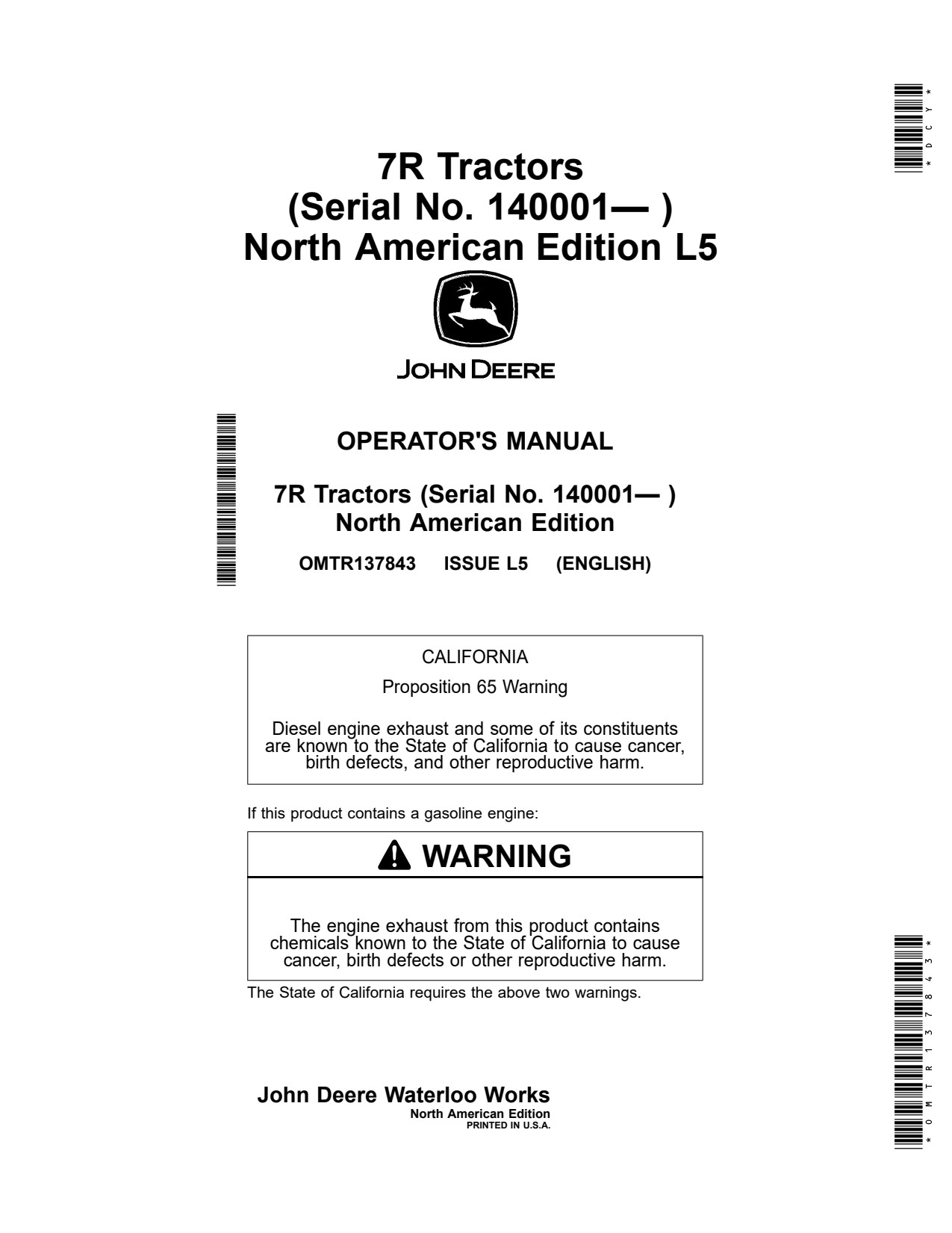 John Deere 7R 210 to 350 L5 Tractor Operator Manual OMTR137843 1 John Deere 7R 210 to 350 L5 Tractor Operator Manual OMTR137843