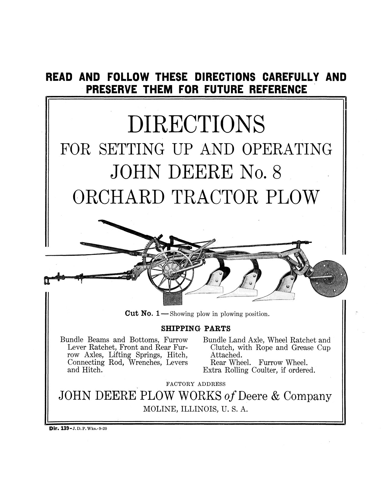John Deere 8 Orchard Tractor Plow Operator Manual DIR139C 1 John Deere 8 Orchard Tractor Plow Operator Manual DIR139C