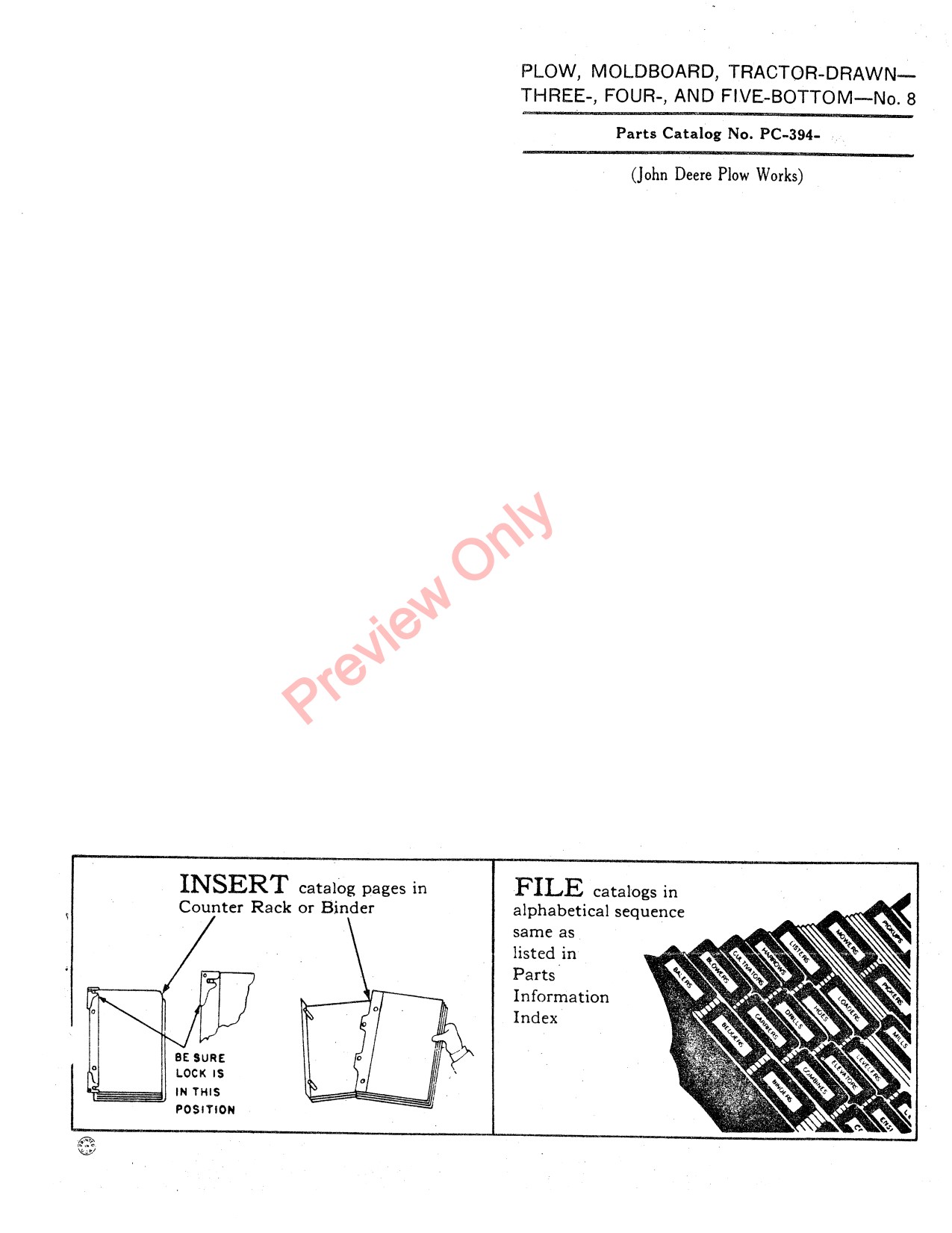John Deere 8 Tractor-drawn Moldboard Plow Parts Catalog PC394 1 John Deere 8 Tractor-drawn Moldboard Plow Parts Catalog PC394